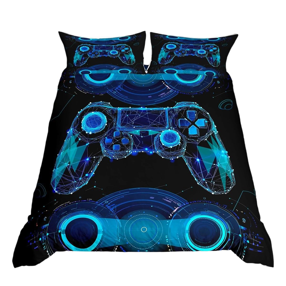 Homewish Boys Multi 09 Gamer Comforter Cover Gaming Bedding Set,Video Games Duvet Cover Sets For Children Girls,Gamepad Design Quilt Cover Youth Man Bedroom Decor,King Size,Black Blue