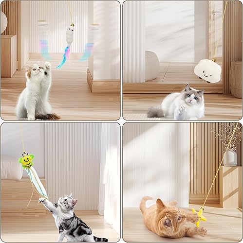 Miniatura 4 de 6 juguetes interactivos de plumas para gatos, juguete retráctil para colgar en interiores, juguetes de juego propio hacen ejercicio divertido