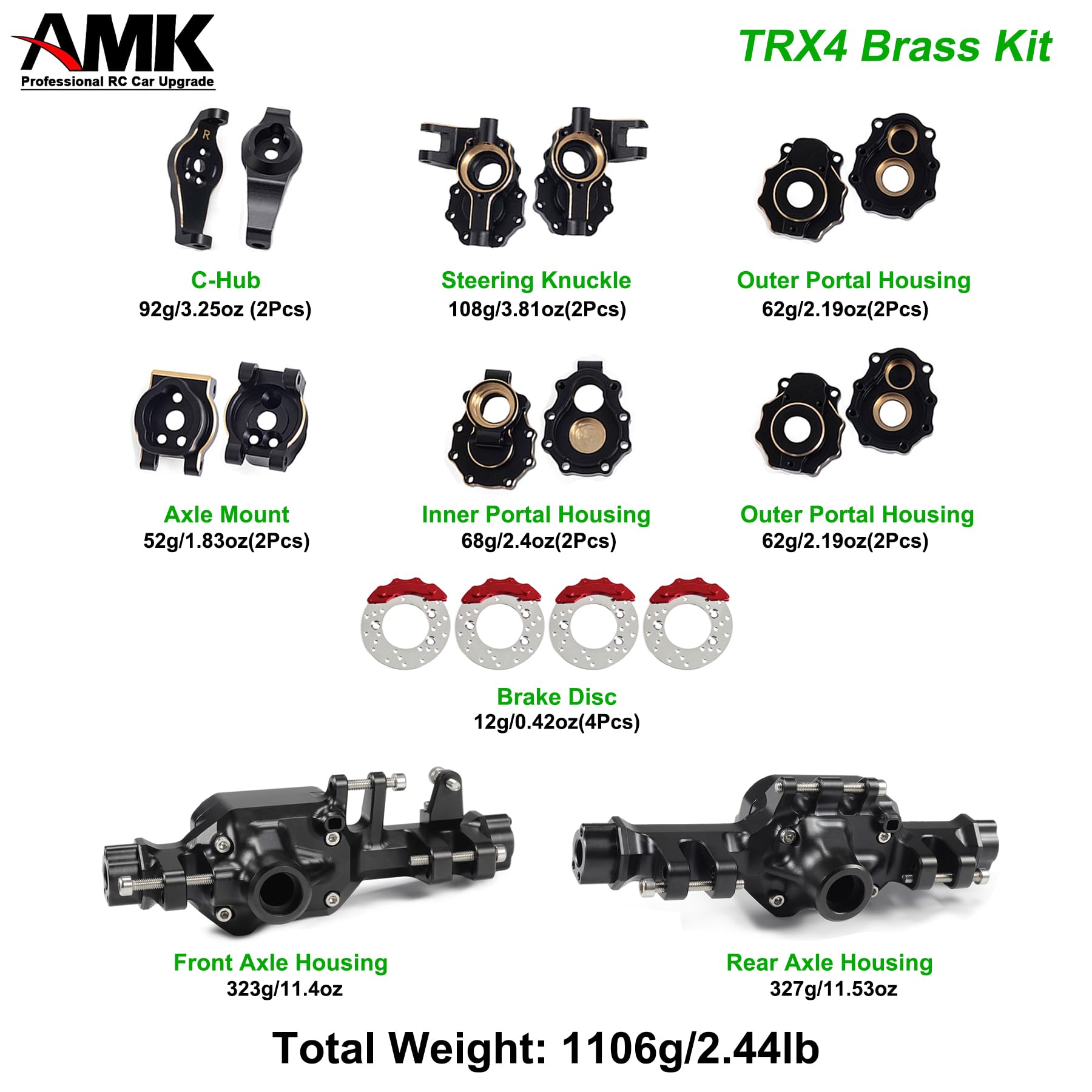 Amazon.com: AMK TRX4 Brass Portal Axle Housing Front Rear Set
