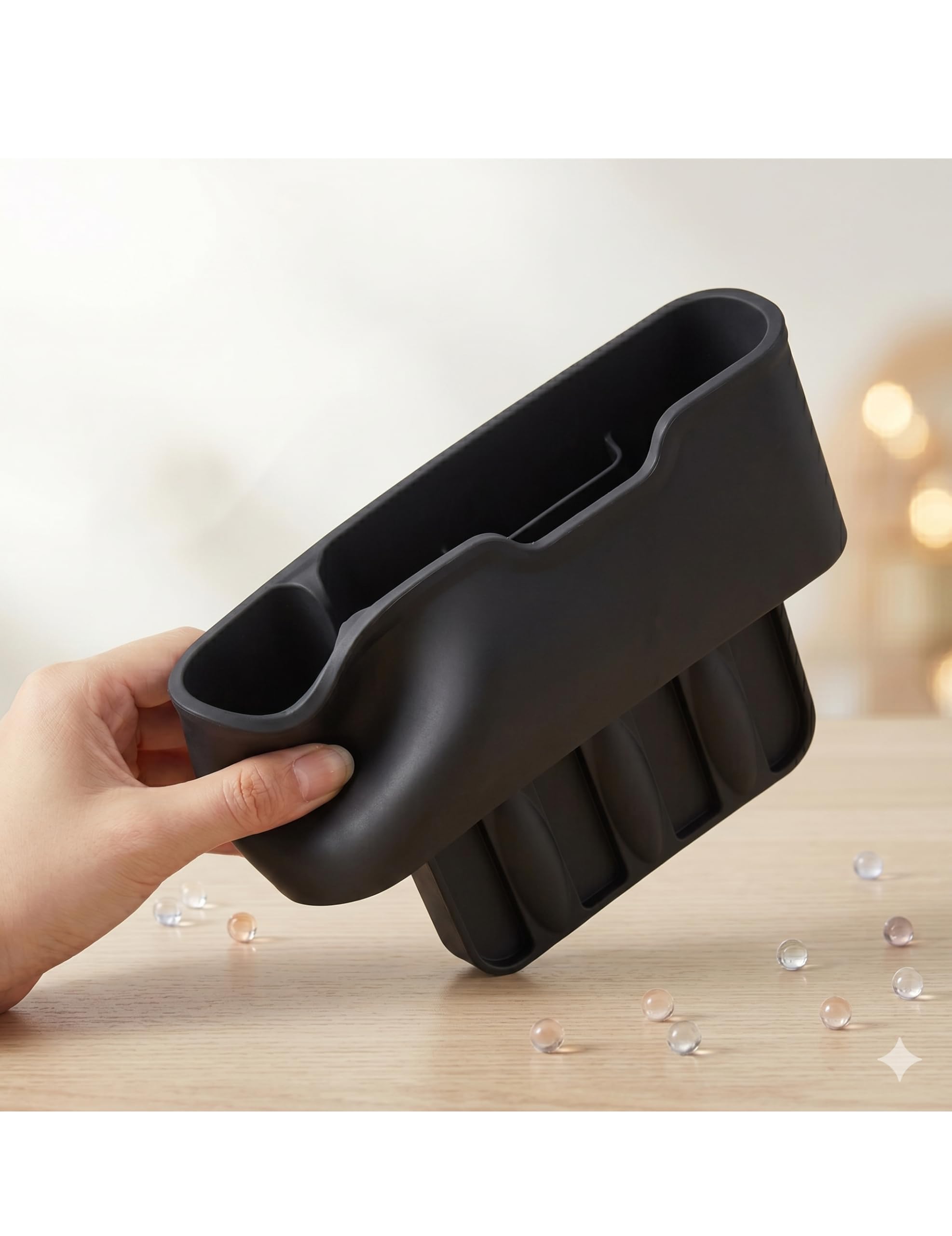 Organizer per fessura del sedile auto in silicone, riempitivo per sedile auto per sedile e console centrale, vano portaoggetti per cellulare, carte, chiavi e piccoli oggetti (Nero, lato
