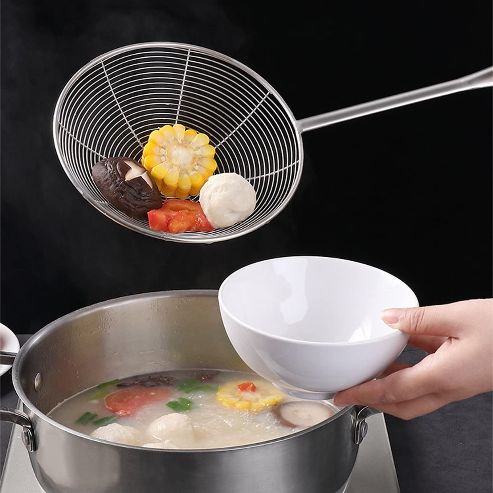 Skimmer de cocina, colador de acero inoxidable, colador de sartén de restaurante de cocina familiar, comida frita, verduras, colador de wonton (Size : L)