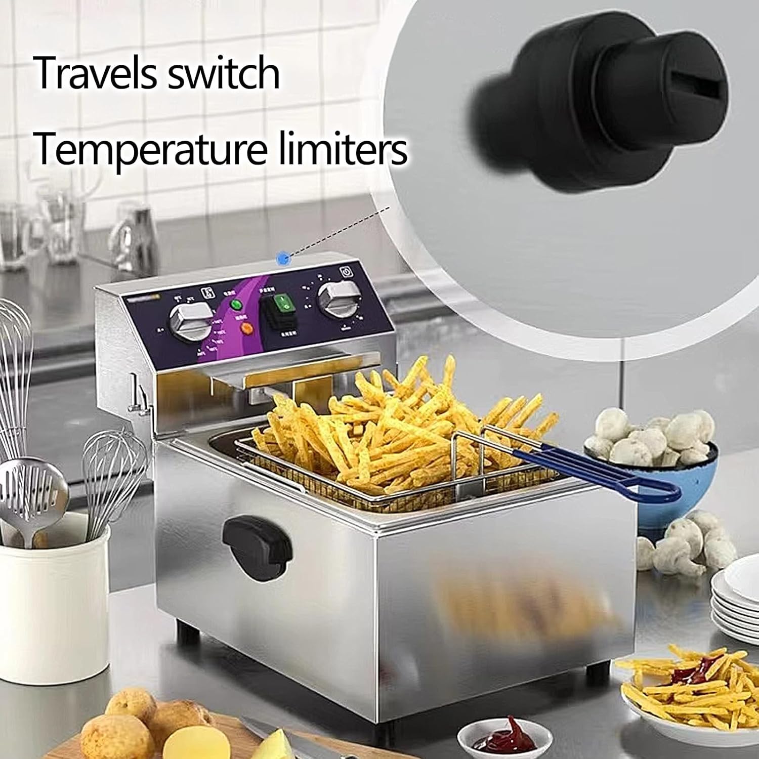Friggitrice elettrica con Timer Regolabile e Controllo della Temperatura, Ideale per Uso Domestico e Commerciale, Perfetta per Patatine Fritte croccanti, Pollo, PE,28 * 44 * 31.5cm