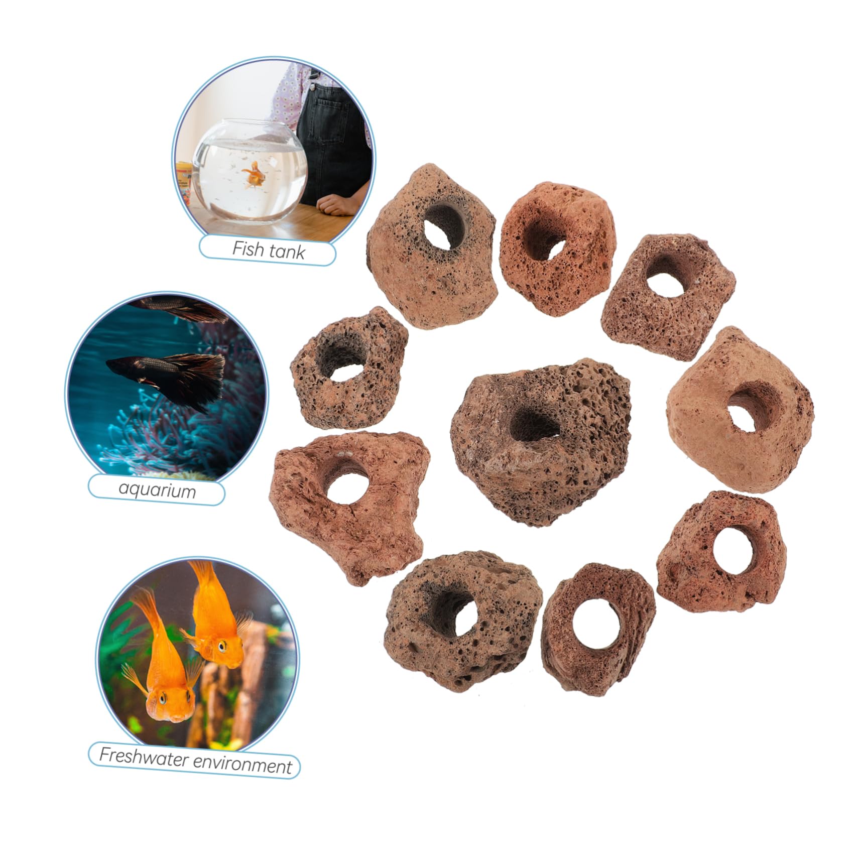 minkissy 10stücke Vulkanstein Aquarium Versteck Für Fische Naturstein Höhle Für Fischtanks Langlebig Einfach Zu Reinigen Mit Löchern Für Spiel Und Versteckmöglichkeiten Für
