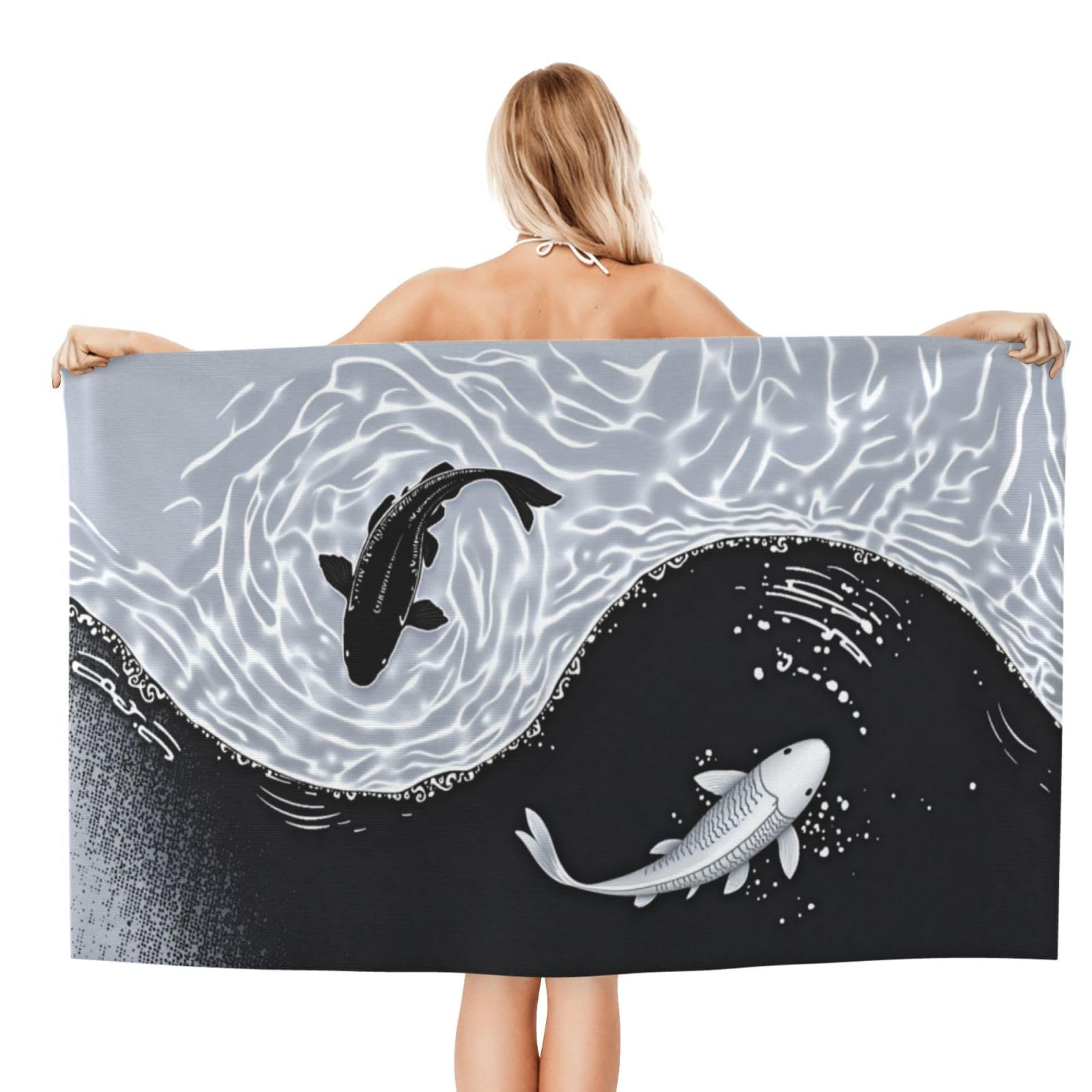 Anceky Beach Towel for Women, Yin Yang Koi Fish Sand-Free Microfiber Ultra Soft Lightweight Bath Towels for Outdoor Bathroom Swimming 32"X52"