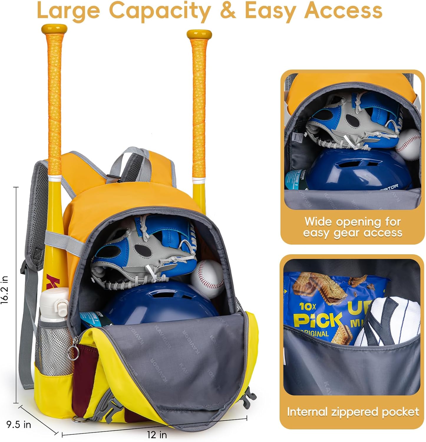 2026 Youth Baseball & Softball Bag | Ultra-Light Tball Backpack with Shoe Compartment & Helmet Holder | Skin-Soft Fabric - Image 3