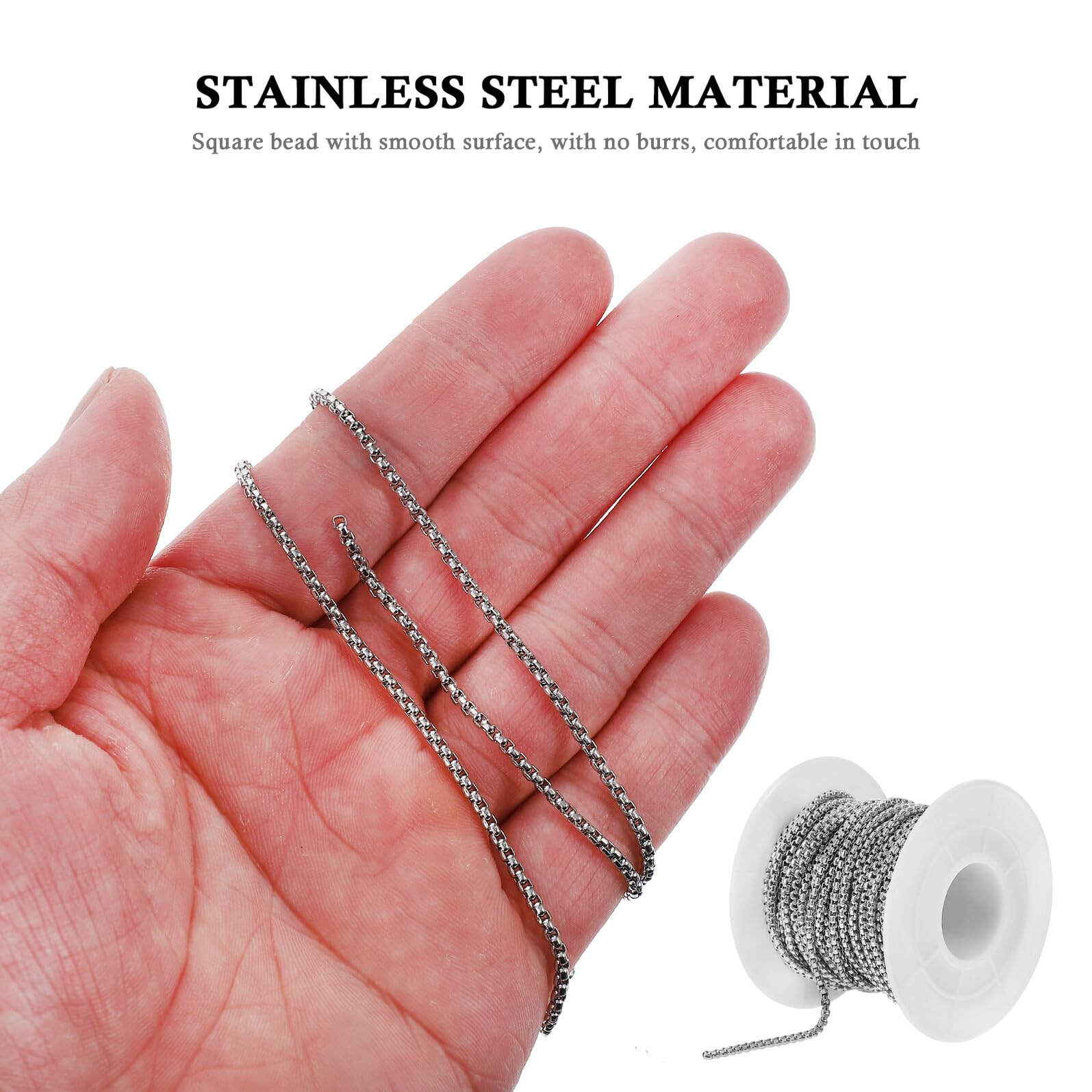 SOIMISS Catena per Creazione di Gioielli in Acciaio Inossidabile 10 Iarde Catena di Perline Metalliche Argentate da 2 MM Adatta per Collane e Decorazioni su Maglioni