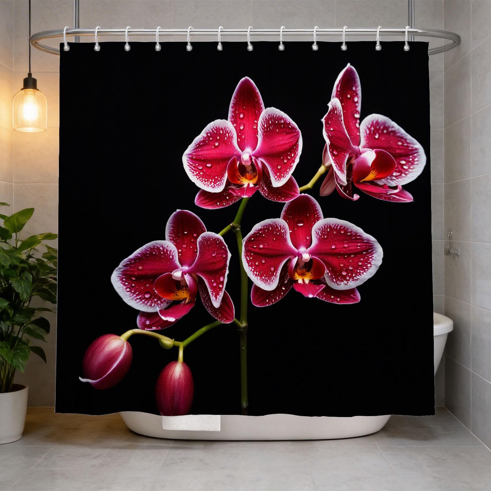 Hongduo 3D Orchid Shower Curtain for Stalls Bathtubs Zen Bathroom Decor Shower Curtain Set Polyester Fabric Waterproof 200x200cm/79X79 Inch with Hooks