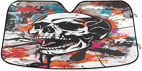 ALAZA Sugar Skull Watercolor Comic Front Car Windshield Sun Shade Accordion Folding Auto Sunshade for Car Truck SUV Blocks UV Rays Sun Visor Protector 57 x 32 inch