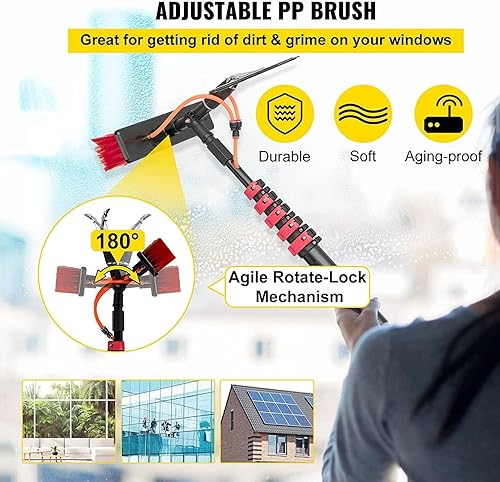 Miniatura 6 de LAJUU Bastones de limpieza de ventanas, kit de poste de alimentación de agua, cepillo alimentado por agua con escobilla de goma, sistema de limpieza
