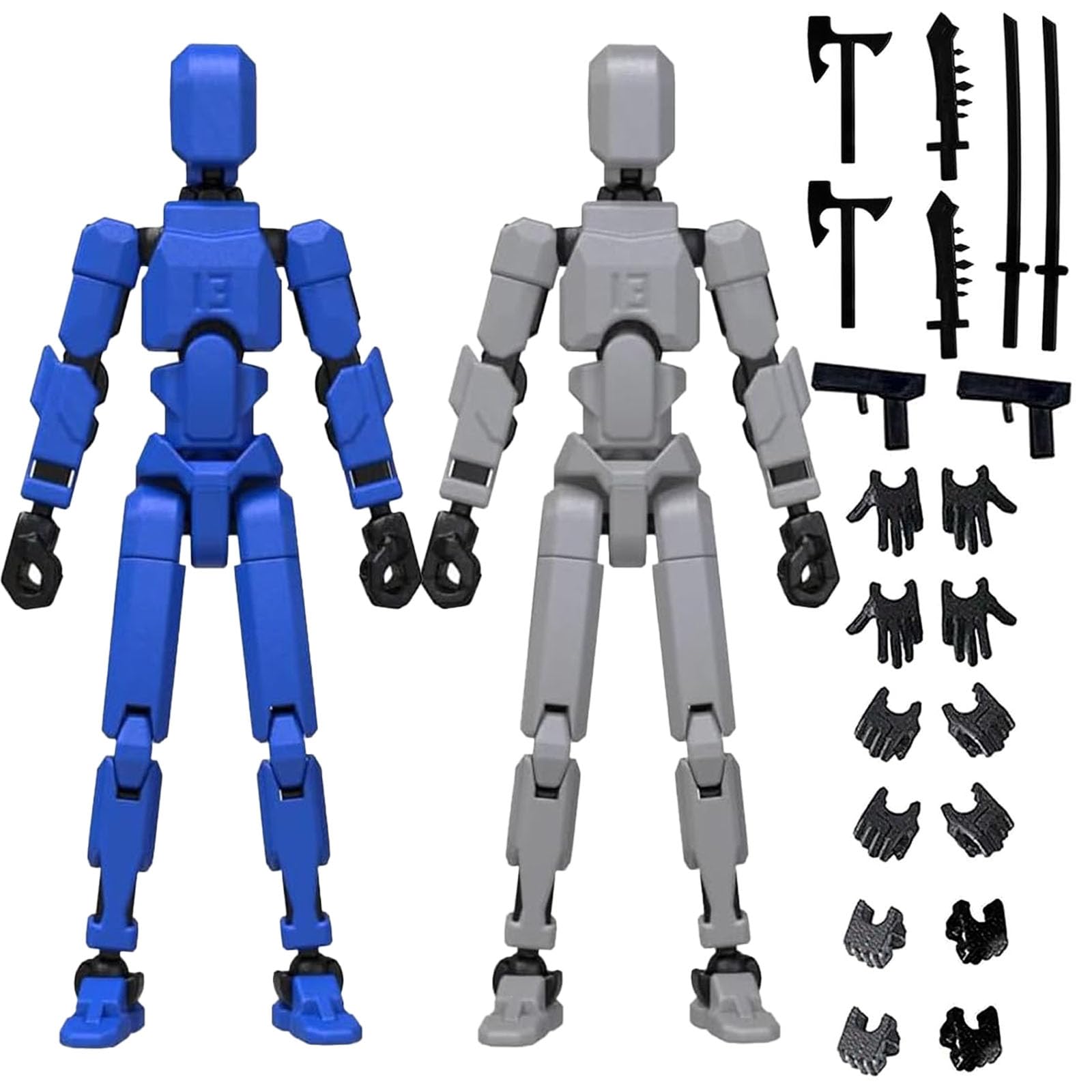 2Pcs Action Figure, Robot Toy with Interchangeable Hands and Weapons, Collectible Dummy 13 Action Figure, Marvel Inspired Design, Gray Black and Blue Black-image-46