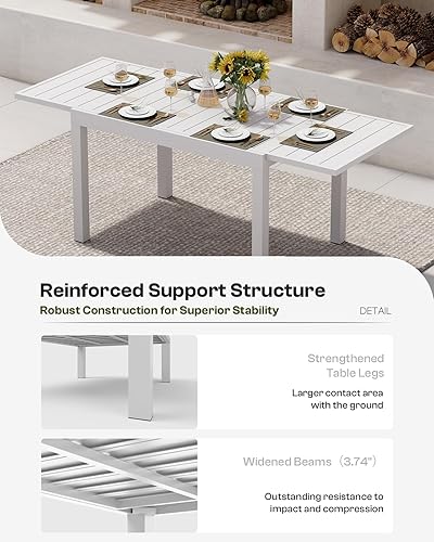 Miniatura 5 de Juego de mesa de comedor extensible para patio al aire libre para 6-8 personas, mesa de aluminio al aire libre y 6 sillas con tela de textileno y