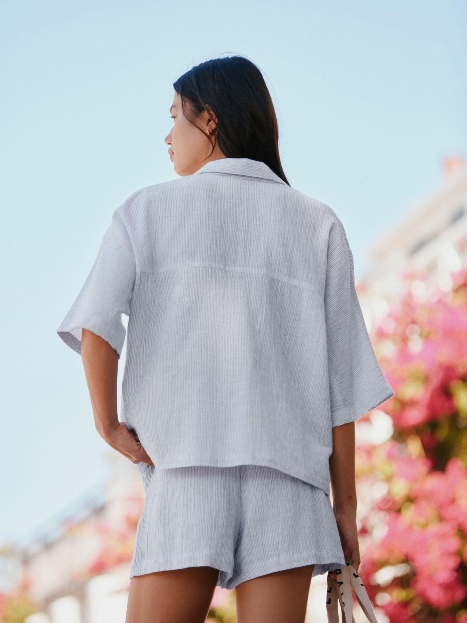 NEXT Femme Chemise texturée à Manches Courtes Contenant du Lin | Coupe standard