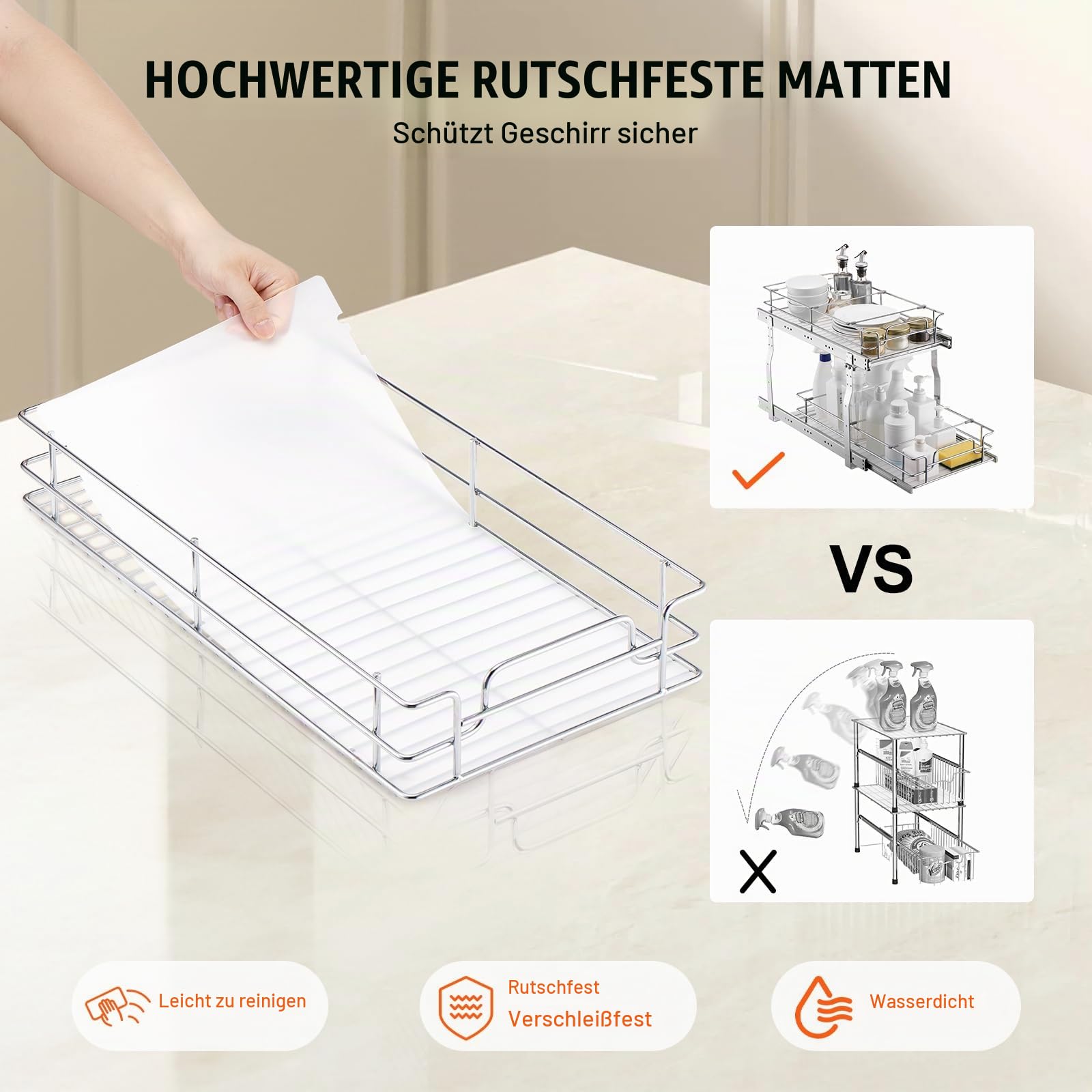 VEVOR Ausziehbarer Spülschrank-Organizer mit 2 Ebenen unter Waschbecken (304x533x385 mm) Gewürzregal Küchenregal Lagerregal Organizer für Küche Badezimmer 334x563x485 mm (Einbaumaß)