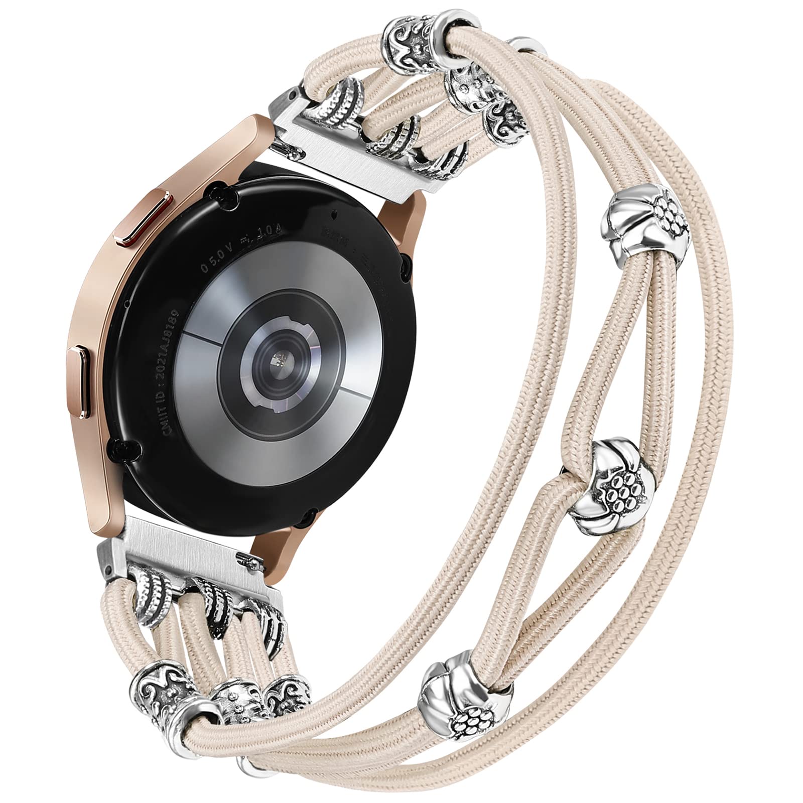 W-RARA Beaded Bracelet Compatible with Samsung Galaxy Watch 7/FE/6/5/4/Active 2 40mm 44mm/Watch 5 Pro 45mm/Watch 6 Classic/Watch 3 41mm Bands, 20mm Premium Nylon Stretchy Boho Solo Loop for Women