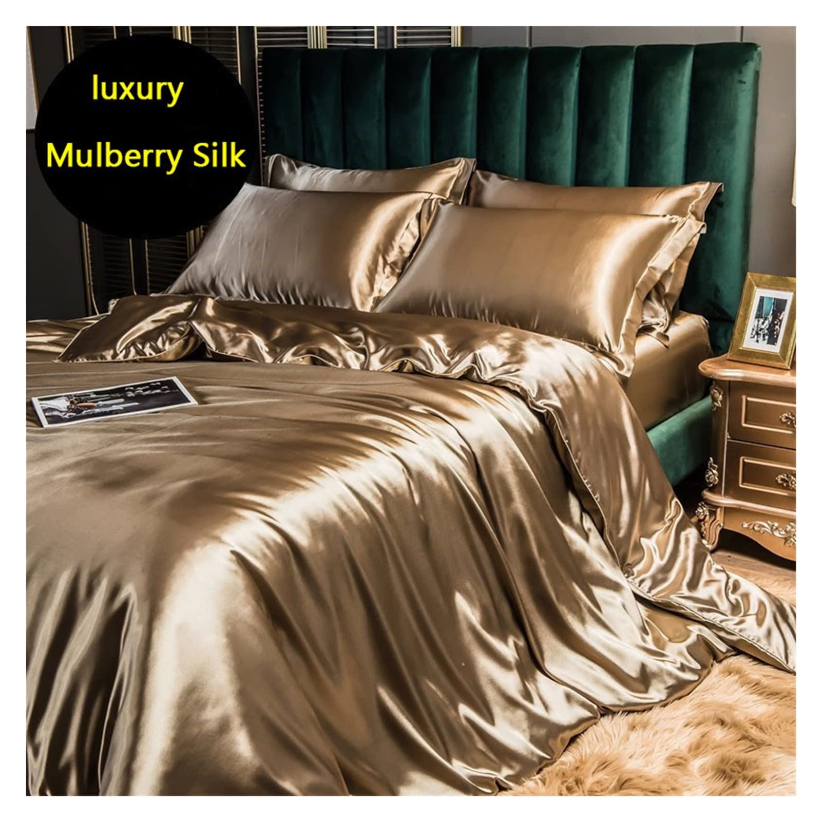 Sabanas Juego de Ropa de Cama con sábanas Consejo de Ropa de Cama de satén de Seda de Morera (Color : 1, Size : 150x200cm 4 pcs Set)