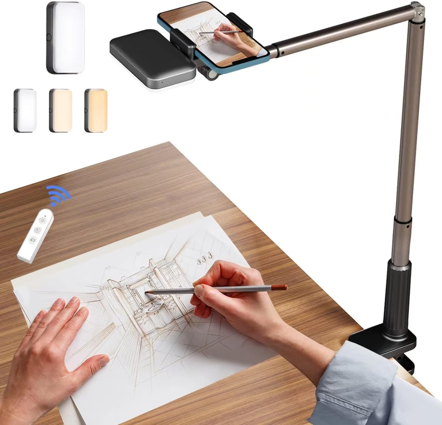 Overhead Camera Mount with Ring Light, Enhance Your Recordings with Overhead Phone Mount & LED Ring Light, Articulating Arm Cell Phone Holder for YouTube, Live Streams, Cooking Videos, and More!