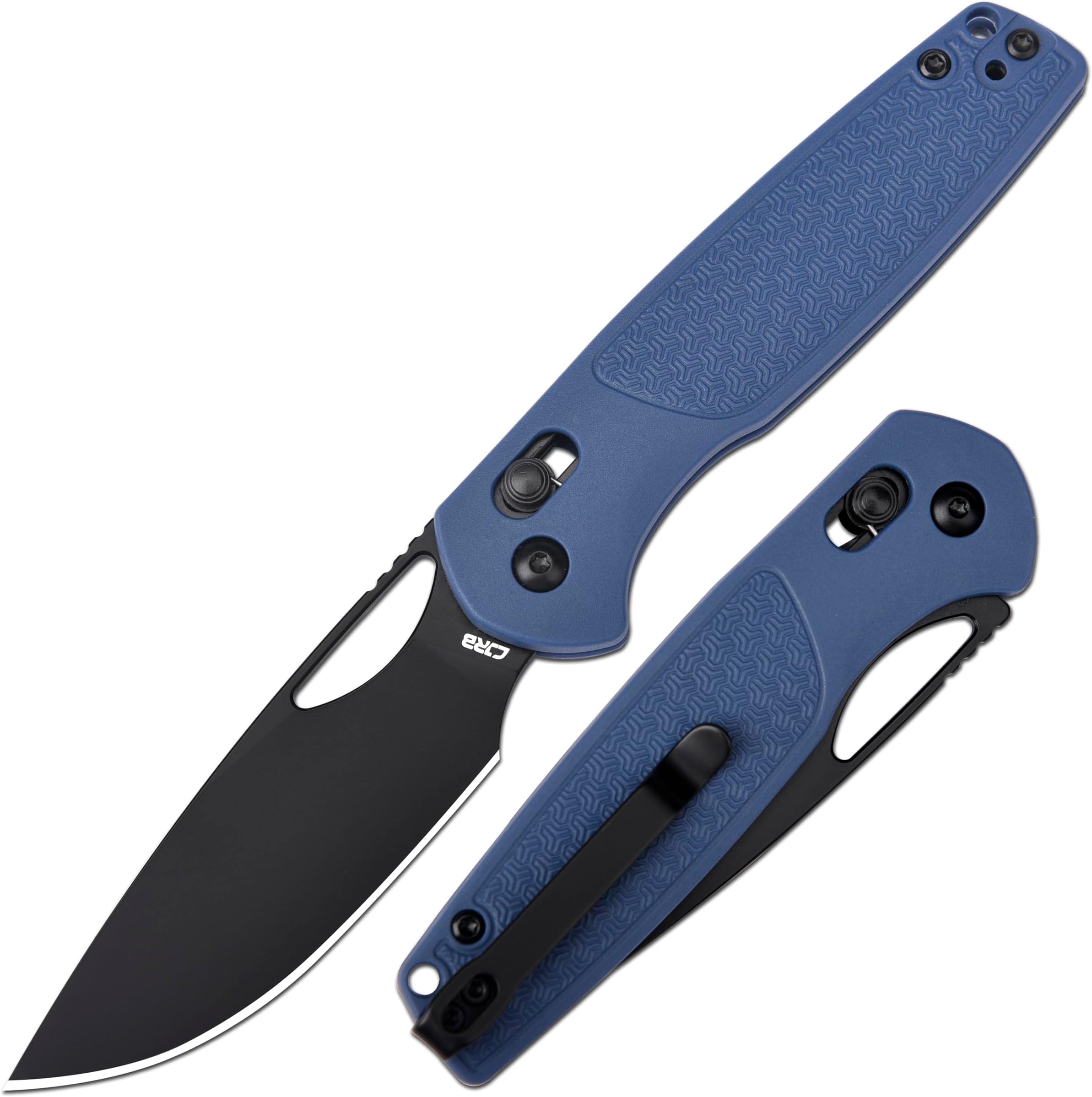 CJRB Acacia Pocket Knife, 3.21'' AR-RPM9 Steel Blade Folding Knife with Pocket Clip, Pocket Knife for Men with Crossbar Lock Sharp Camping Survival Hiking Knives, Black PVD Coating J1952 Blue