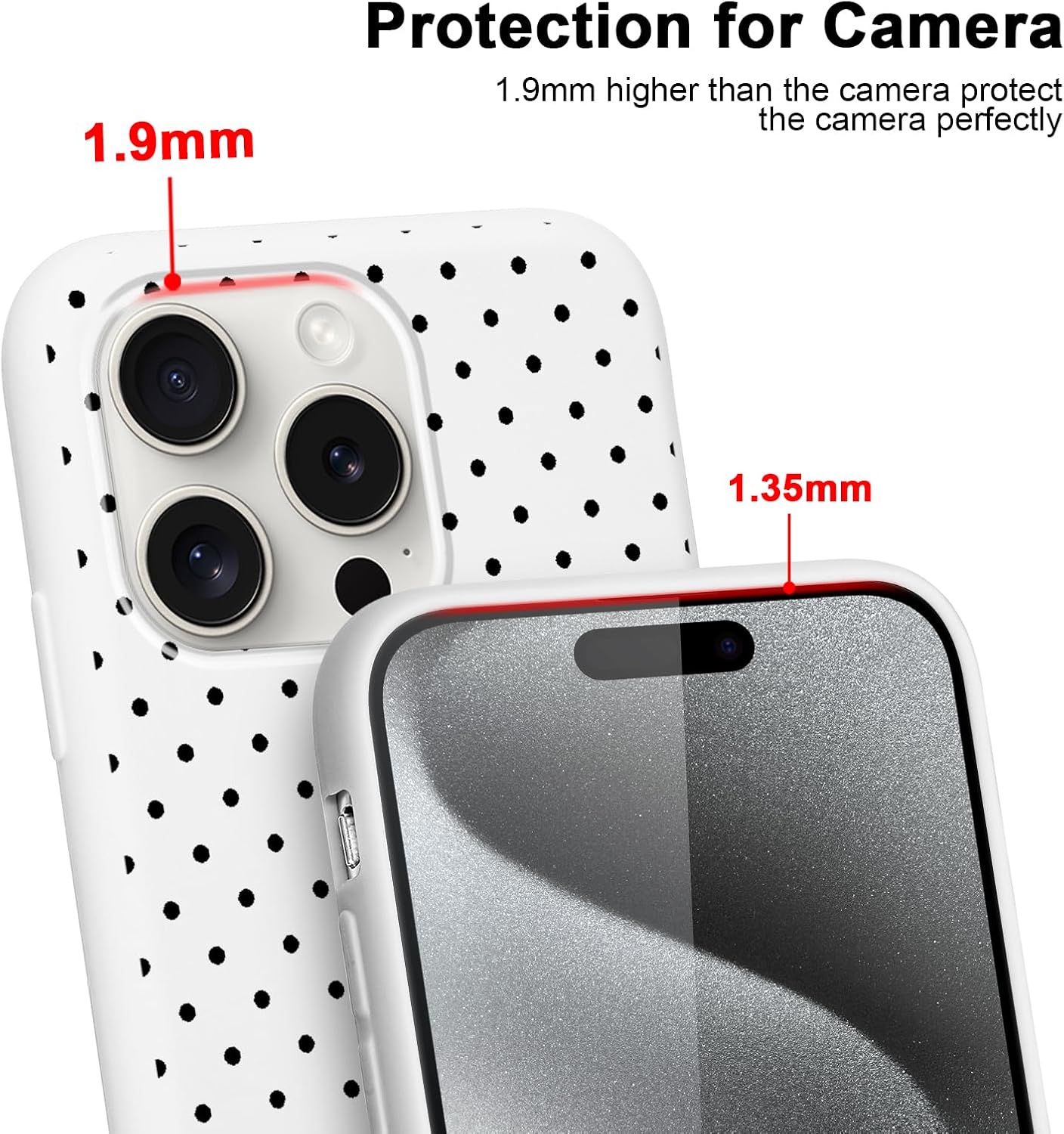 Polka Dot Phone Case for iPhone 11 Pro 5.8" Case with 2 Pack Tempered Screen Protector, Cute Simple Trendy Design Shockproof TPU Soft Matte Protective Funda Cover for Women Girls, White image 4
