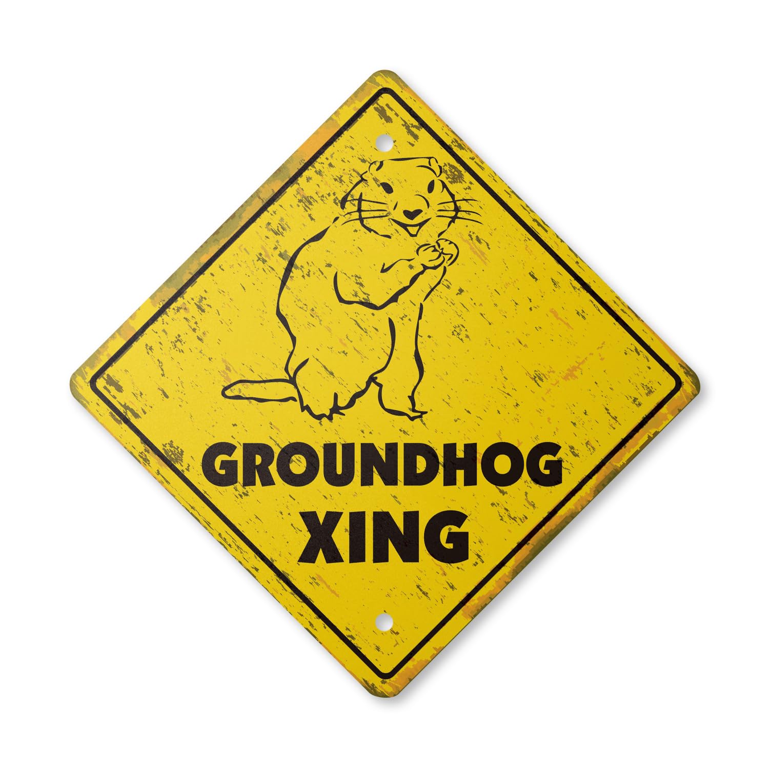 Groundhog Vintage Crossing Sign Zone Xing | Indoor/Outdoor Plastic | 12" Tall Rustic Ground hog Day puxatawny Phil
