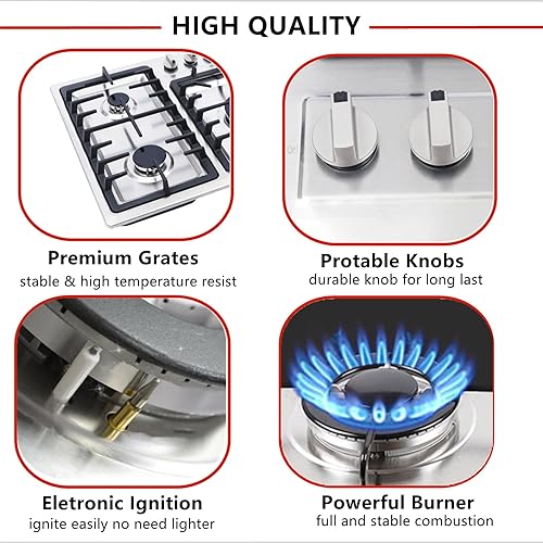 Miniatura 4 de Estufa de gas de 4 quemadores, estufa de gas de 23 pulgadas, de acero inoxidable, cocina de gas incorporada, cocina de gas natural plateada para