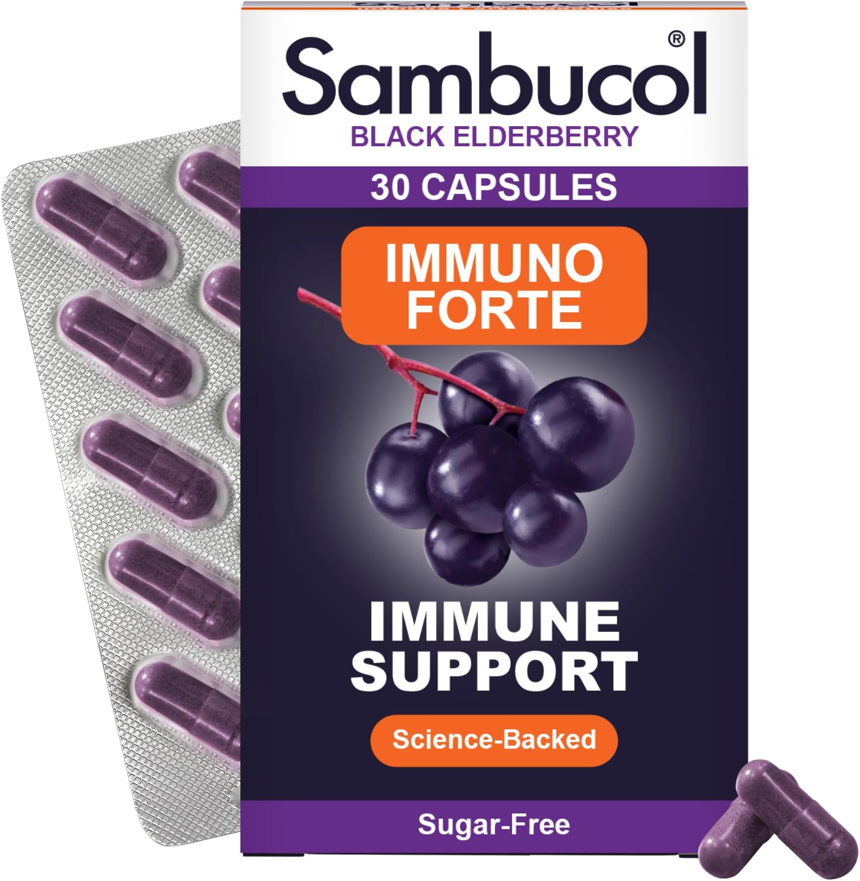 Natural Black Elderberry Immuno Forte: Boost Your Immune System with Vitamin C, Zinc & Antioxidants, 30 Capsules for Optimal Health & Flu Defense
