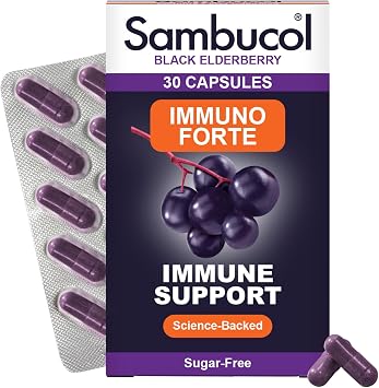 Sambucol Natural Black Elderberry Immuno Forte Capsules | Vitamin C | Zinc | Immune Support Supplement| 30 Capsules