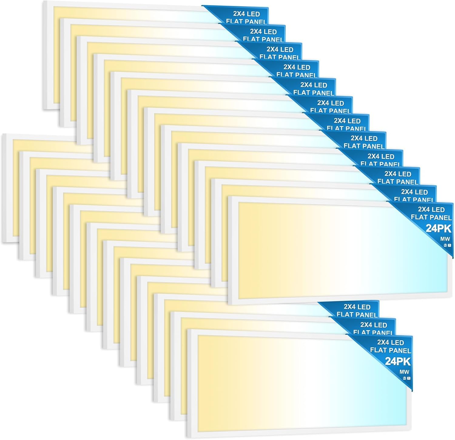 mw 24 Pack 2x4 LED Flat Panel Light Drop Ceiling 0-10V Dimmable, 3500K/4000K/5000K Selectable, 30/40/50W, Commercial Warehouse Fixture for Office,School, Shop, 120-277V, UL & DLC Listed