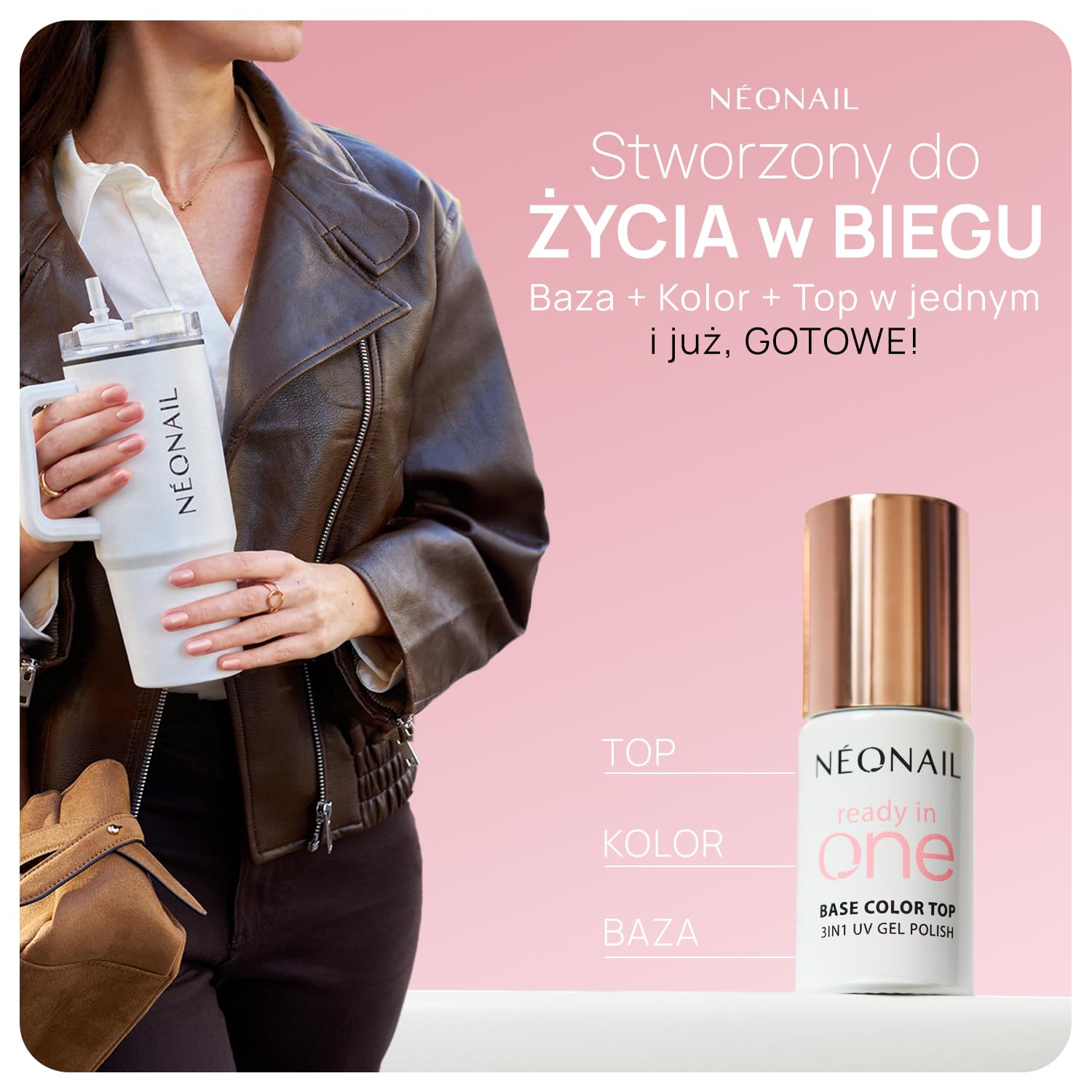 Lakier hybrydowy do paznokci Beżowy READY IN ONE One Mocha Brown 3w1 7,2 ml UV LED