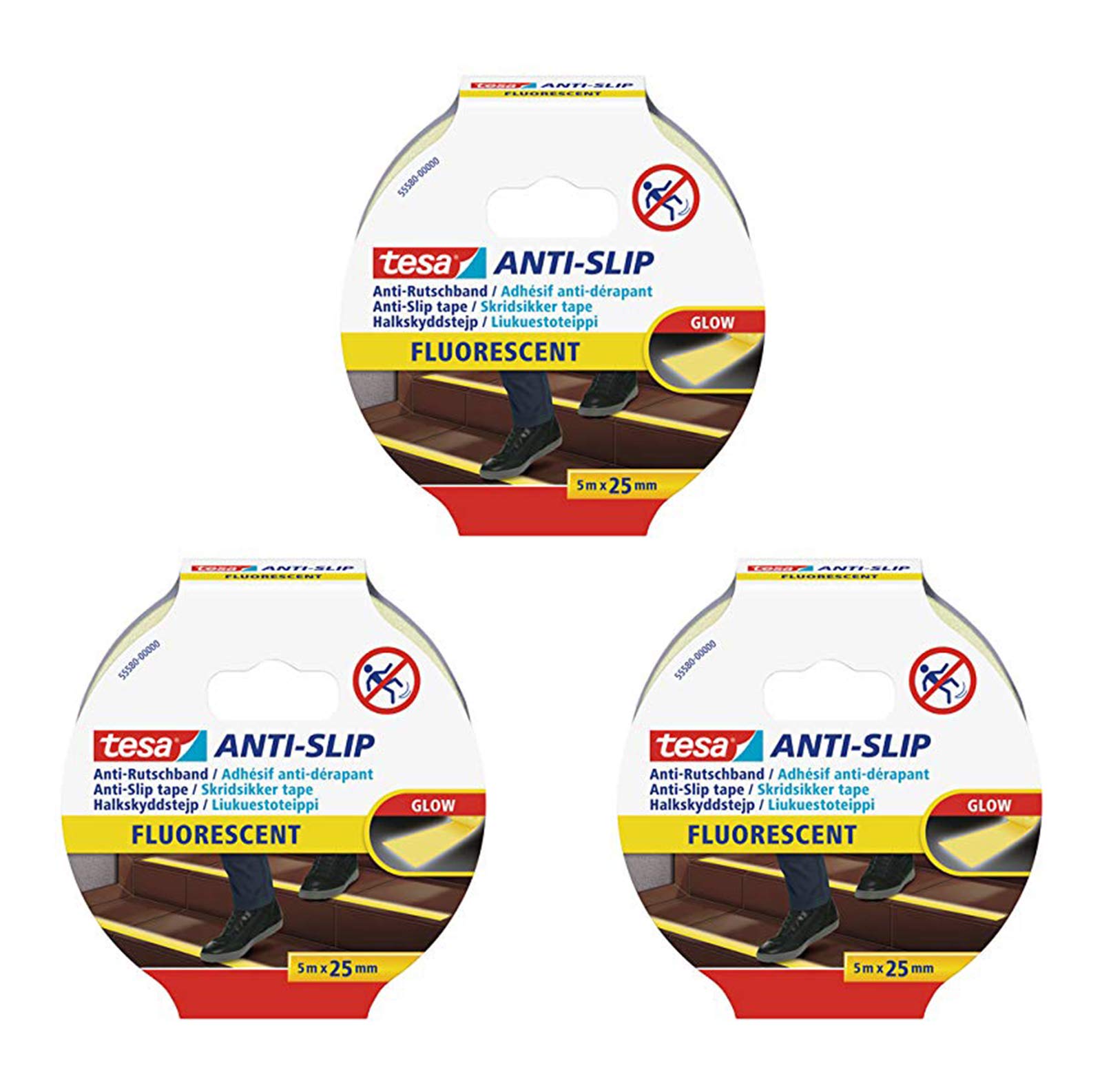 tesa Anti Rutschband, 5 m x 25 mm (3X fluoreszierend, 5mx25mm)