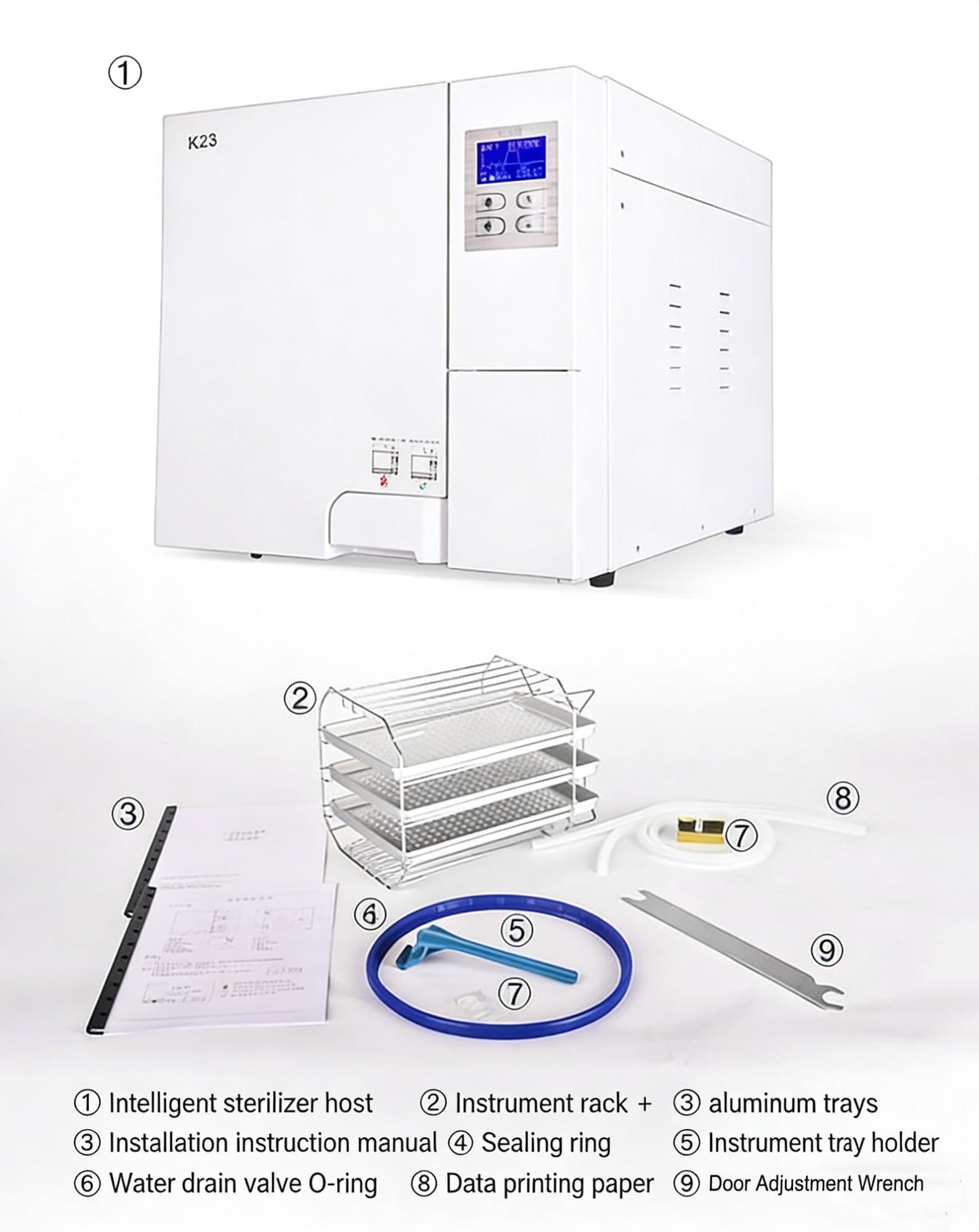 Nueva actualización de esterilizador de autoclave de 18 l/23 L, esterilizador de vapor de alta presión de clase B de mesa de 2000 W, máquina de autoclave con función de secado(18L)