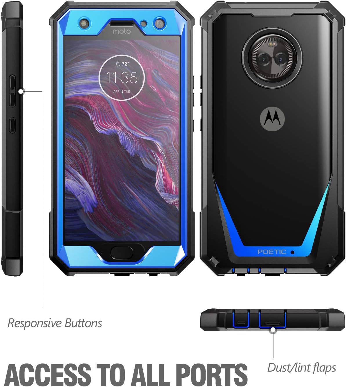 Moto X4 Case, Poetic Guardian [Scratch Resistant Back] Full-Body Rugged Clear Hybrid Bumper Case with Built-in-Screen Protector for Motorola Moto X4 Blue