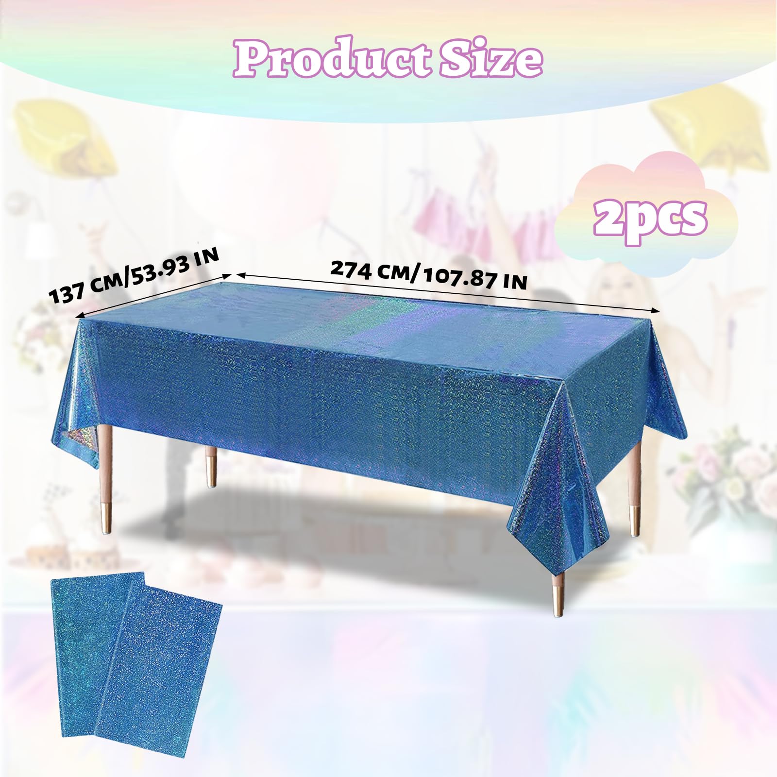 flintronic Nappe de Fête, 2 Pièces Nappe de Fête Rectangulaire 137x274, Nappes Irisée, Fêtes Décoration, pour Fête Anniversaire Enfant/Adulte, Mariages, Pique-niques, Baby Shower, Noël, Événement