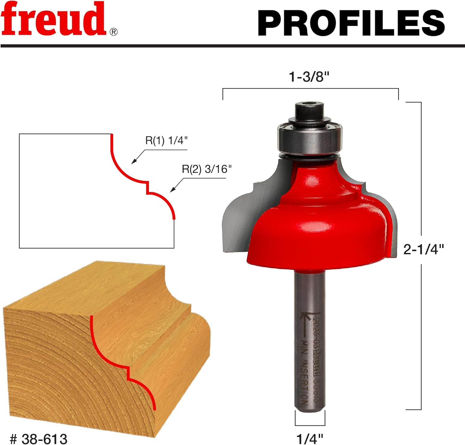 Freud 38-613: 1-3/8" (Dia.) Classical Cove & Round Bit with 1/4" Shank