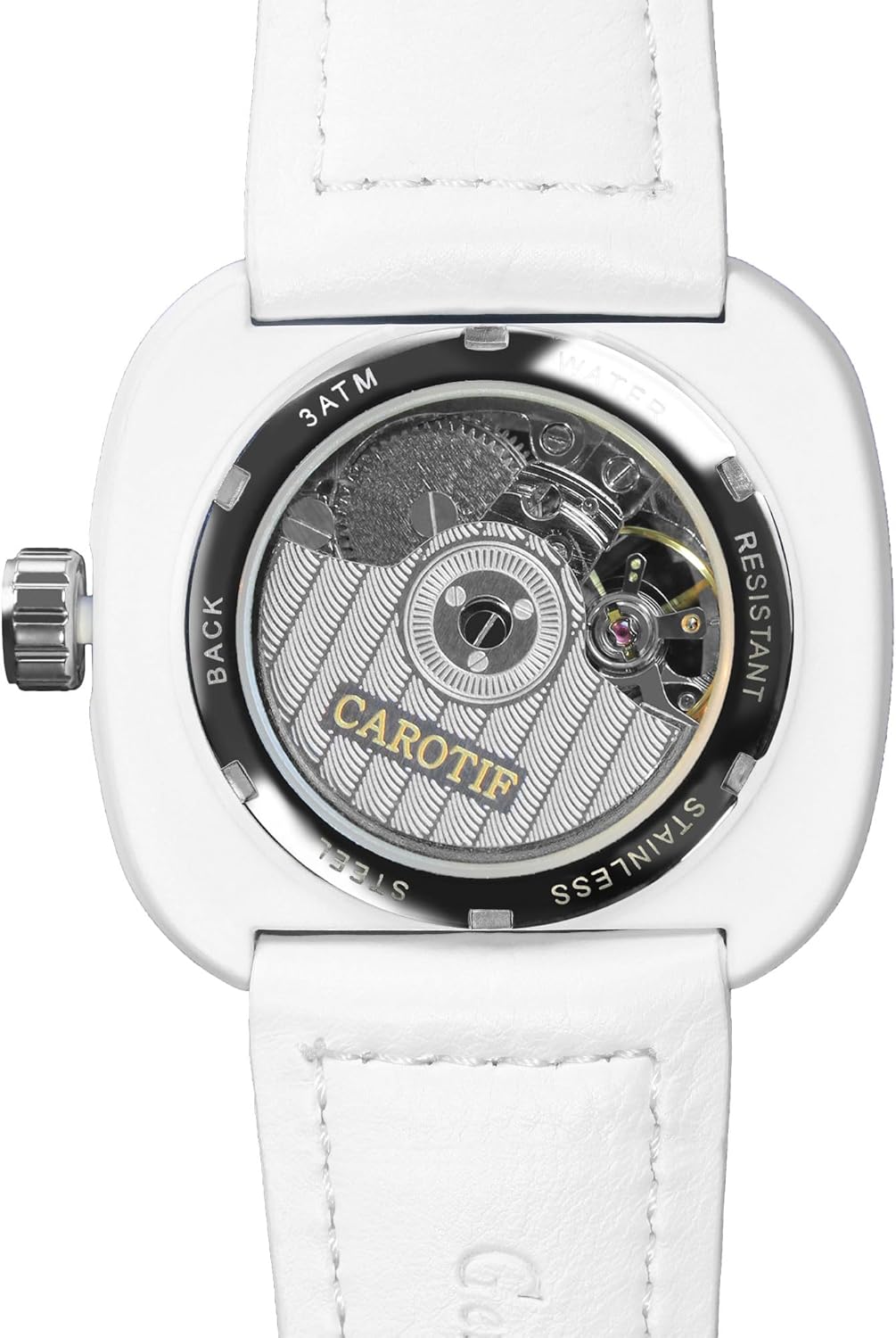 1003 New Men's Fashion White Leather Belt Square Hollow Waterproof Fully Automatic Mechanical Watch