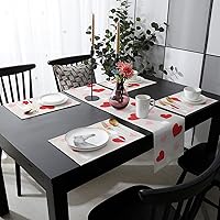 Vista 3 de Juego de manteles individuales de San Valentín con camino de mesa a juego de lino y algodón, tapete de café