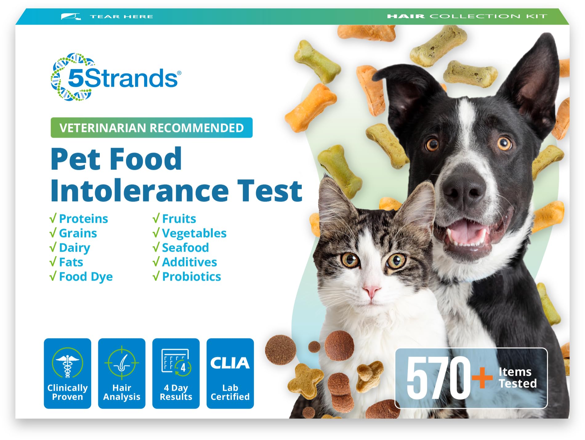 5Strands Pet Food Intolerance Test, at Home Sensitivity Test for Dogs & Cats, 575 Items Tested, Hair Analysis, Accurate for All Ages & Breeds, Pet Gut Health, Results in 4 Days
