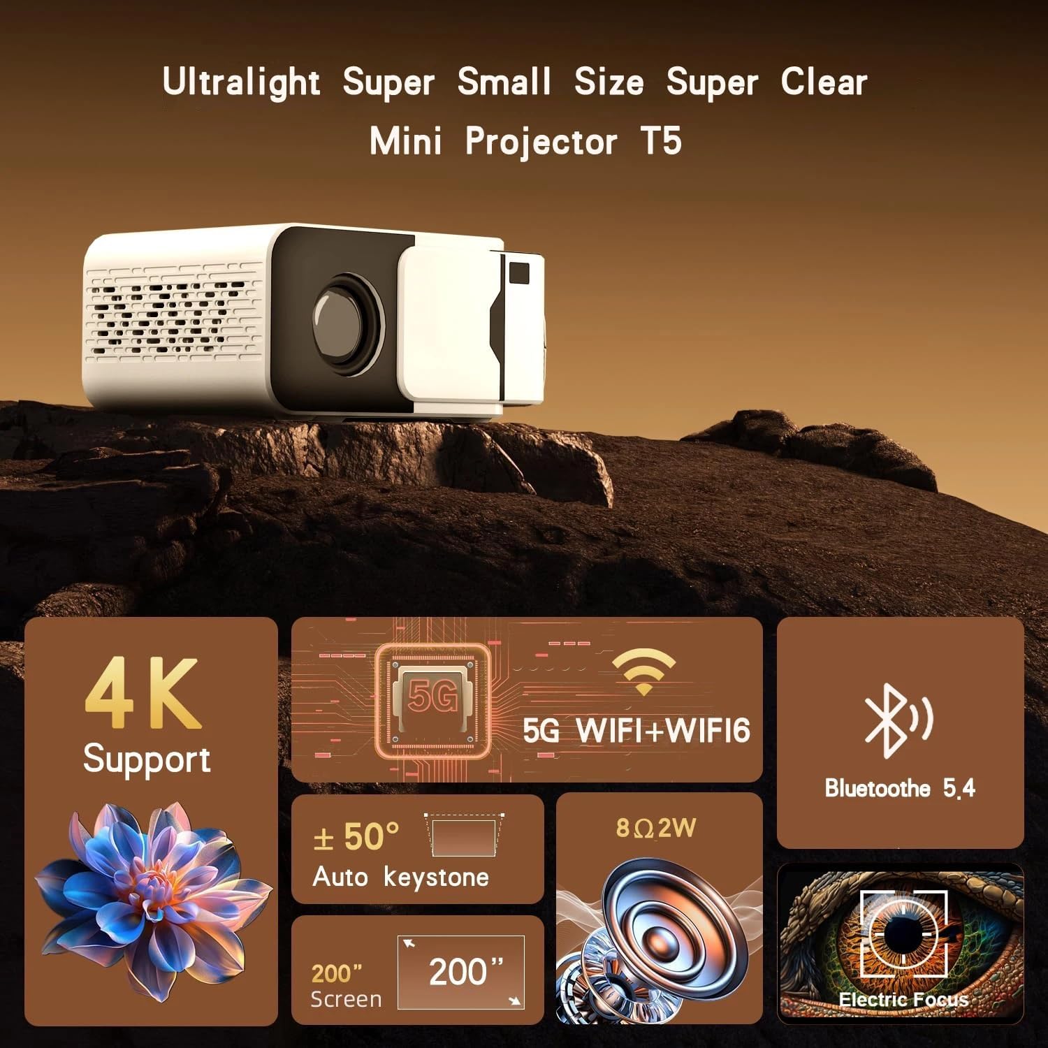 T5 Mini Projector Commercial Office Home Cinema Portable Intelligent ...