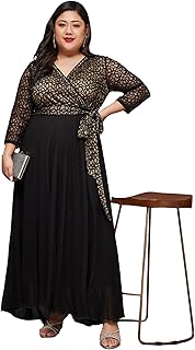 miss chase a+ Women's Self-Designed Relaxed Fit V-Neck 3/4th Sleeve Maxi Dress with Pockets (APSS21D14-67-62-09, Black, 4XL)-picture-12