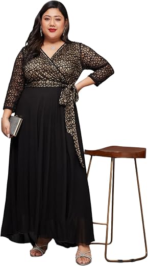 Miss Chase A+ Women's Floral Printed Relaxed Fit V -Neck 3/4Th Sleeve Georgette Maxi Dress