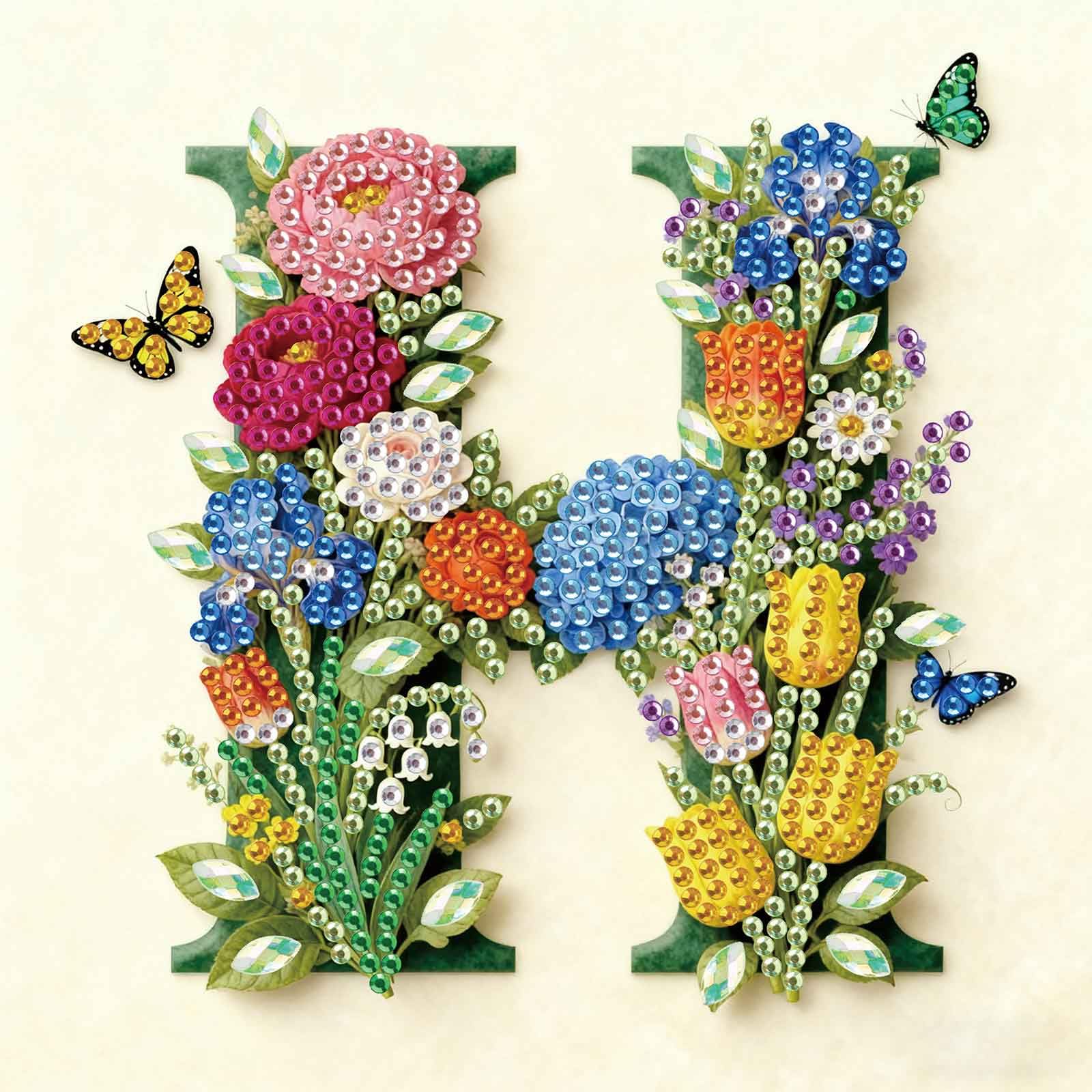 5D Diamond Art Kits - Floral Alphabet Designs -29