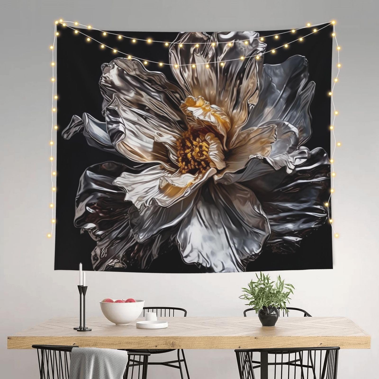 LXCNQFN Tapestry 130 W X 152 L CM Wall Hanging for Living Room Silver Flowers Tapestry Modern Wall Art Wall Blanket Aesthetic Tapestrys Indoor Outdoor Tapestries for Bedroom Dorm