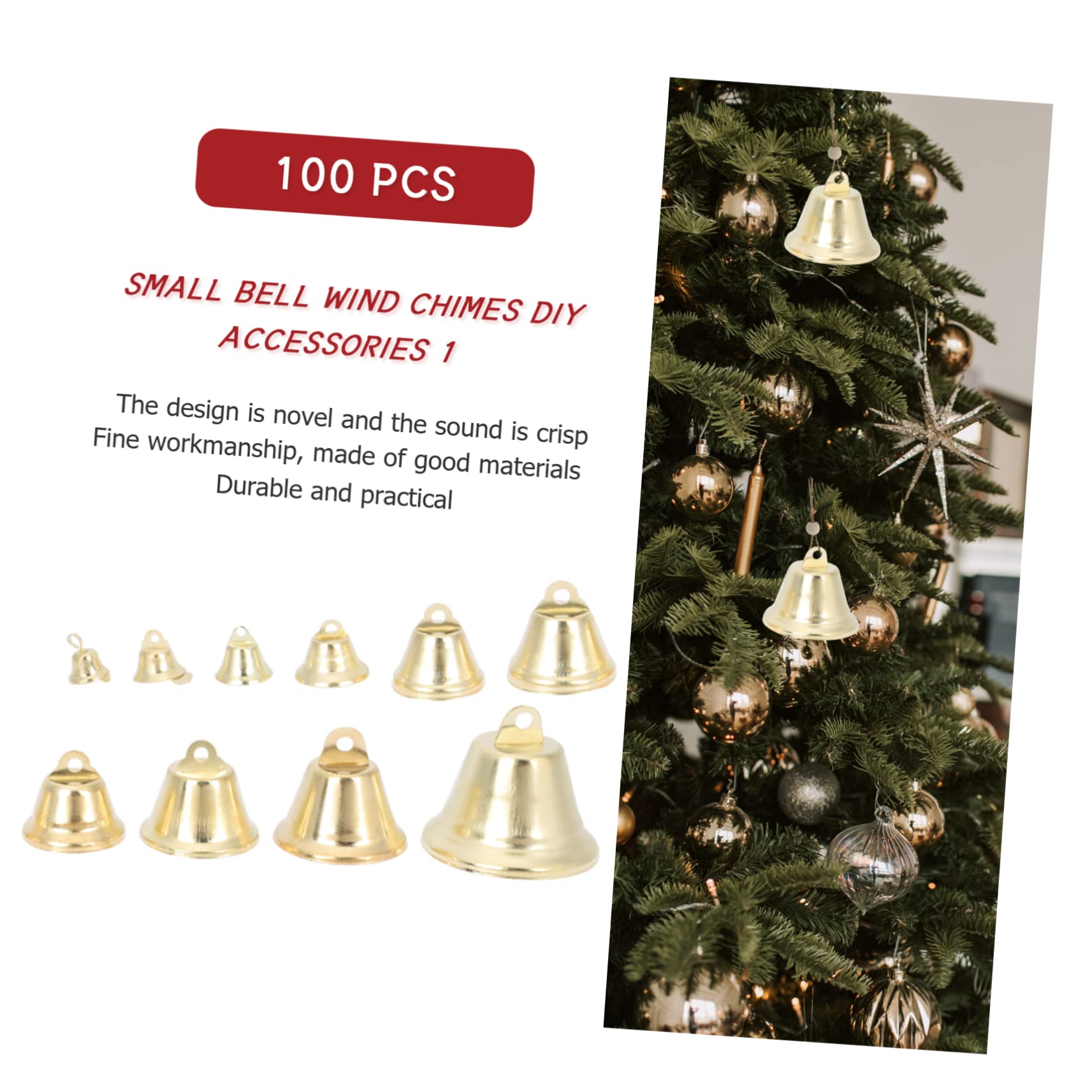 Happyyami 90pcs Metal Bell Christmas Ornaments Pendant Decorations for Tree Home Holiday Decor for DIY Crafts and Festive Displays