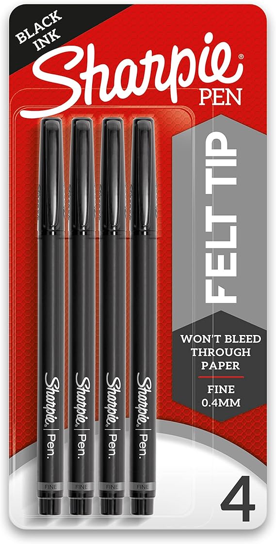 Sharpie Felt Tip Pens, Fine Point (0.4Mm) Felt Tip Markers, Journaling Pens, Art