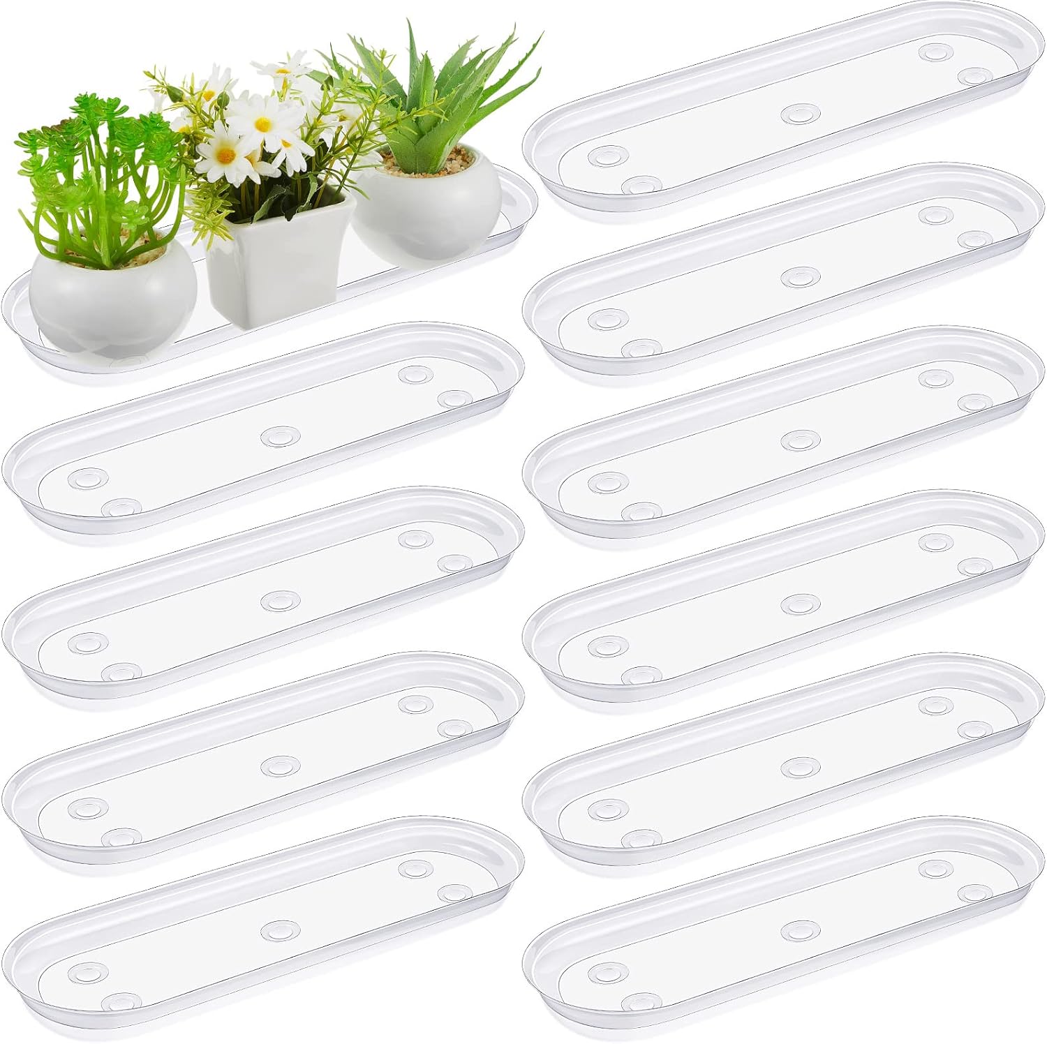 Juexica 10 Pcs 14 x 4.6 Inch Plant Tray Plastic Plant Saucer Window Sill Tray Rectangular Drip Trays Plastic Oval for Indoors Flower Pots for Window Sills and Shelf