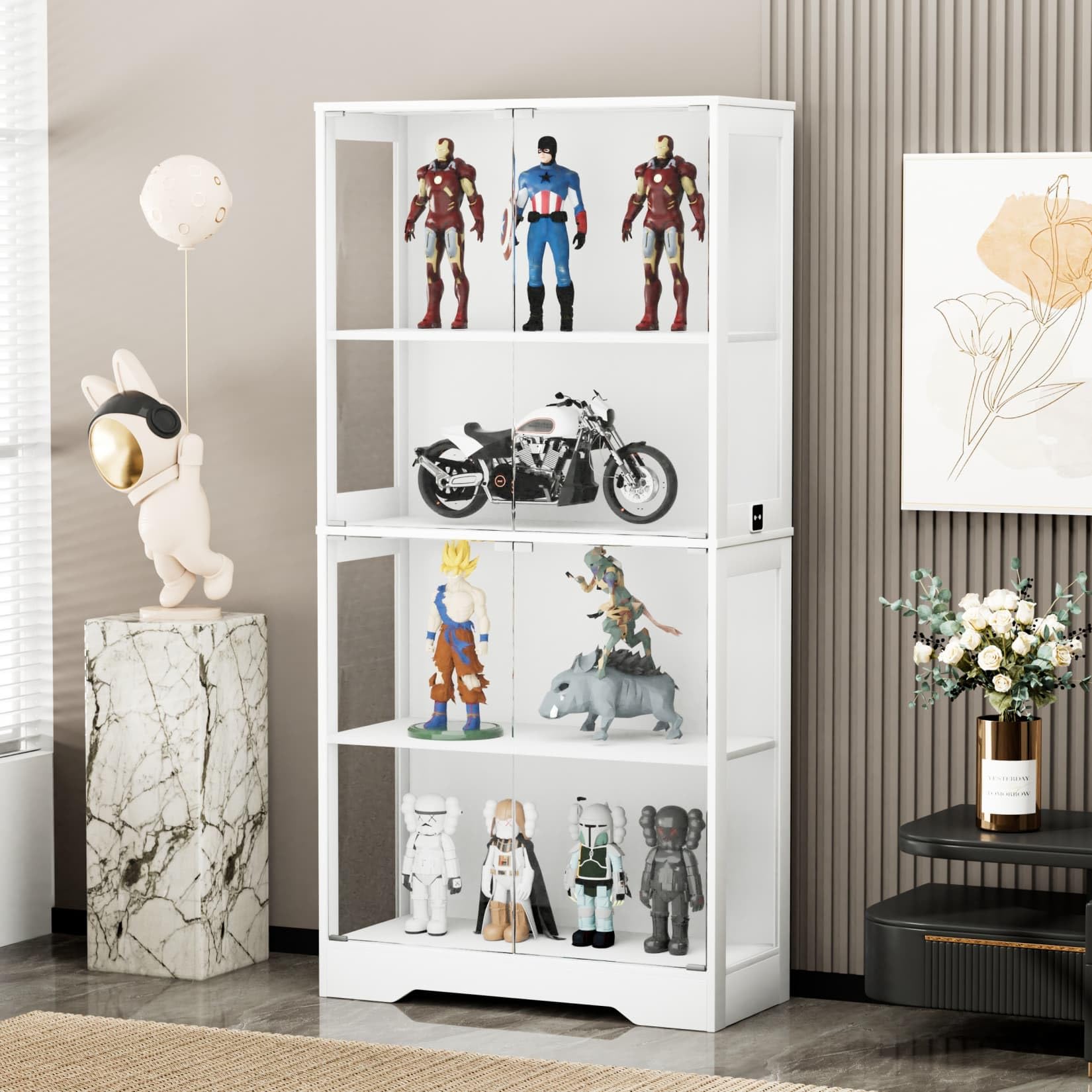 Vitrine en Verre,Vitrine pour Collection avec Lumières LED,Bibliotheque,Buffet Salon,Placard Rangement,Meubles de Rangement,80x35x165cm (Blanc)