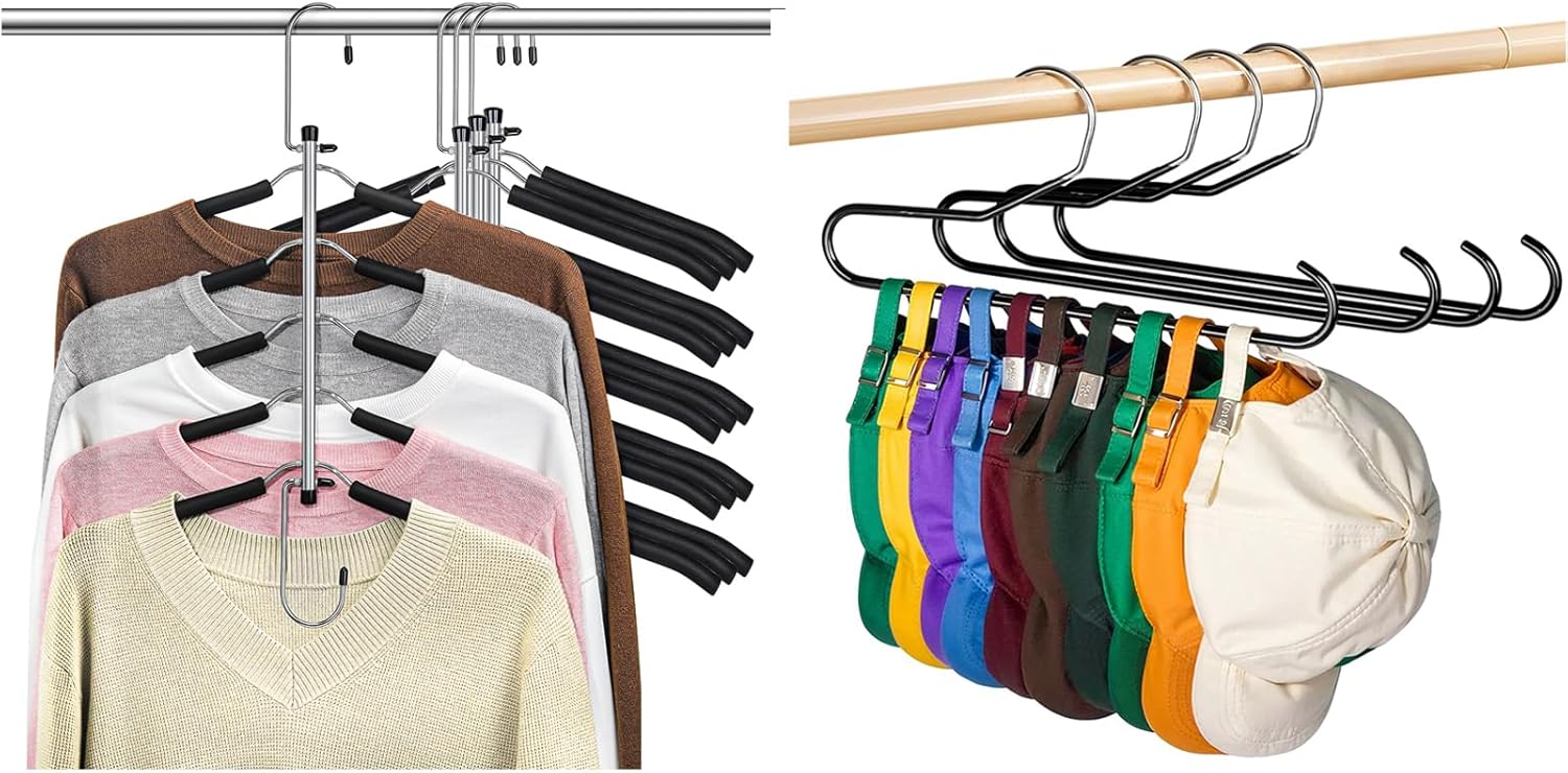 Space Saving Shirt Hangers Non Slip 4 Pack, Hat Storage Organizer for Baseball Caps Non Slip PVC Coating Hat Rack Hangers for Closet 4 Pack