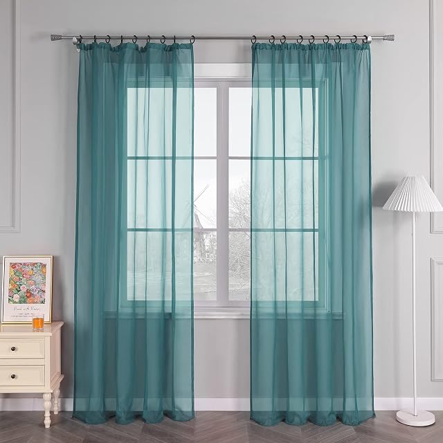 HongYa 1 sztuka gładka zasłona z taśmą marszczącą łatwa instalacja przezroczysta dekoracja do salonu, sypialni, prosta i naturalna turkusowa H/L 245/145 cm