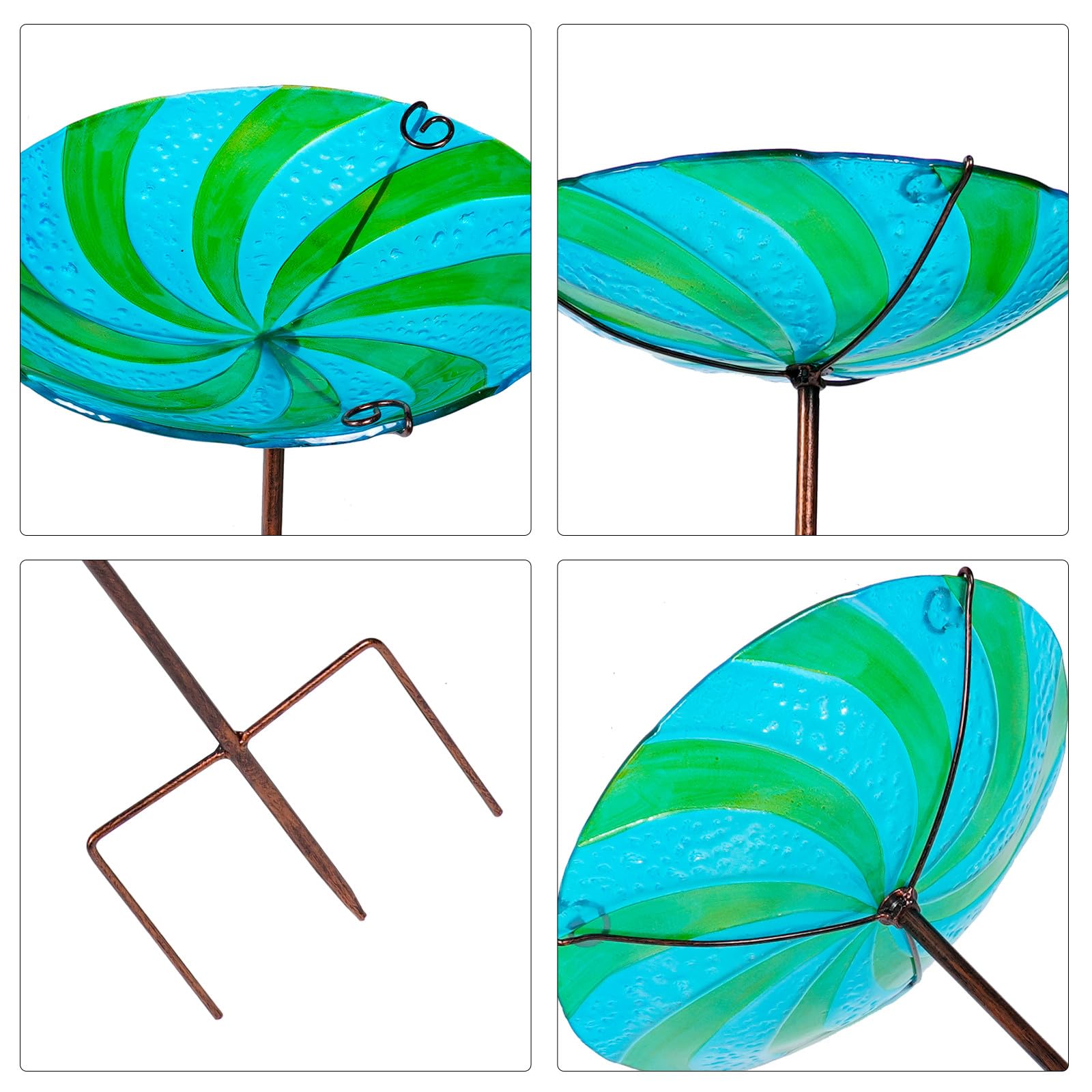 BETOOKY Abreuvoir à Oiseaux Extérieur en Verre et Fer avec Piquet, Bol Polyvalent pour Bain et Alimentation des Canaris et Perroquets Le Jardin