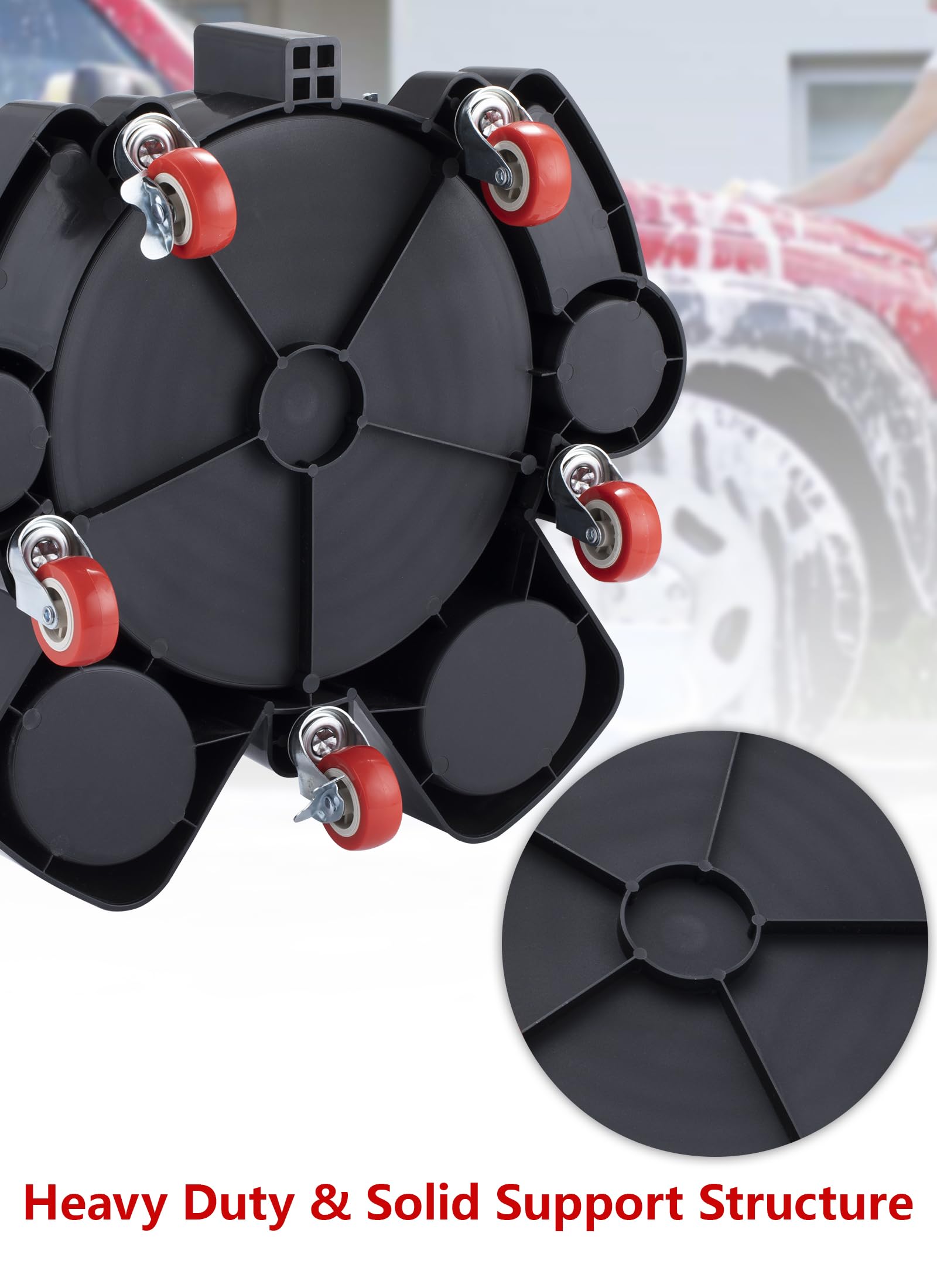 Chariot à seau avec roues – Seau de lavage roulant avec 5 roues et 2 roulettes verrouillables compatible avec les seaux de 9,5, 12,7 et 19,8 litres