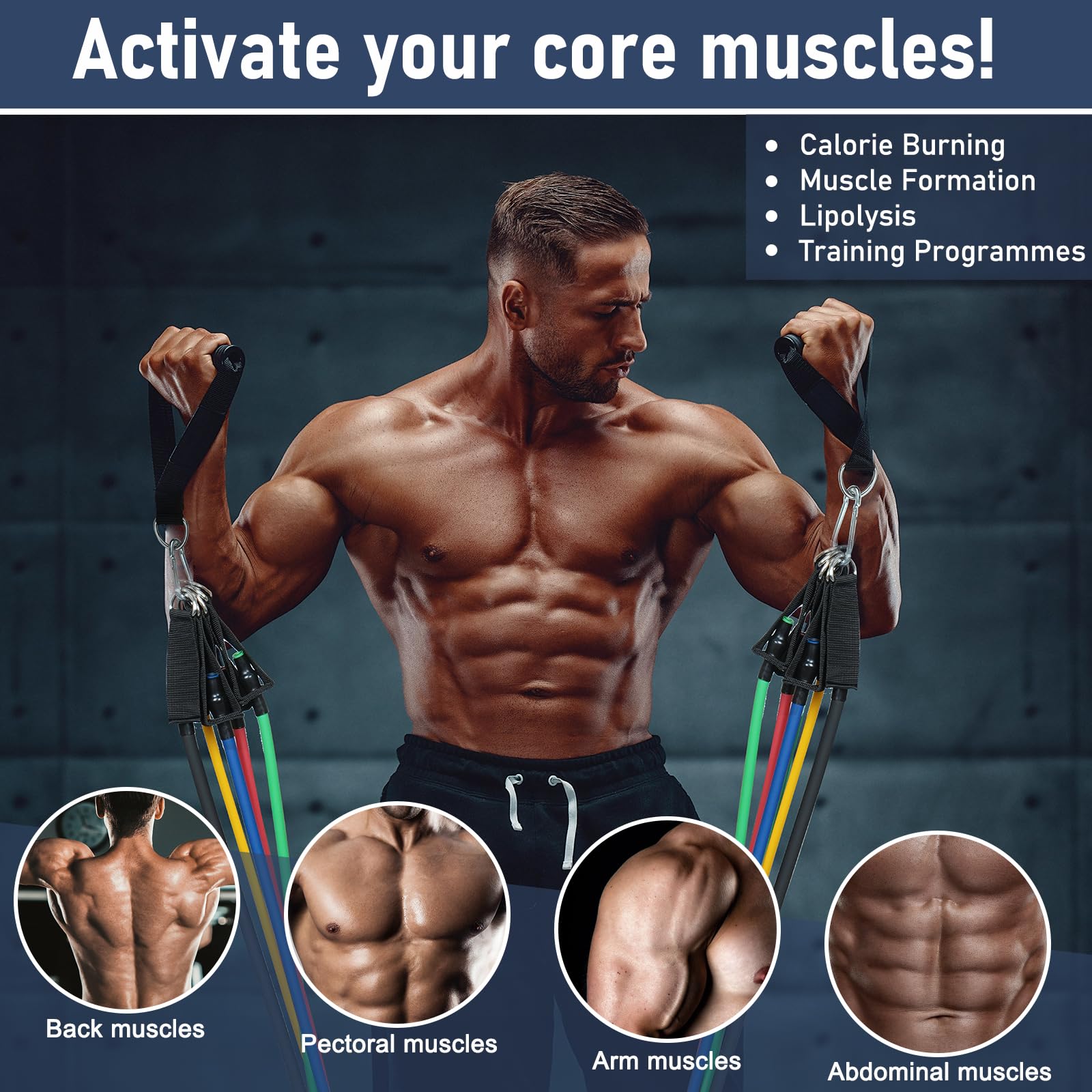 JATEKA Elastici Fitness Elastico Palestra Bande Elastiche Fitness Set Fasce di Resistenza Estensori per Pettorali Uomo per Yoga, Pilates